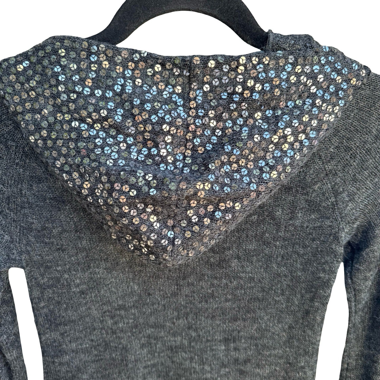 Joes Jeans Y2K Indie Sleaze Mohair Wool Blend Glam Sequin Hoodie Sweater Gray S
