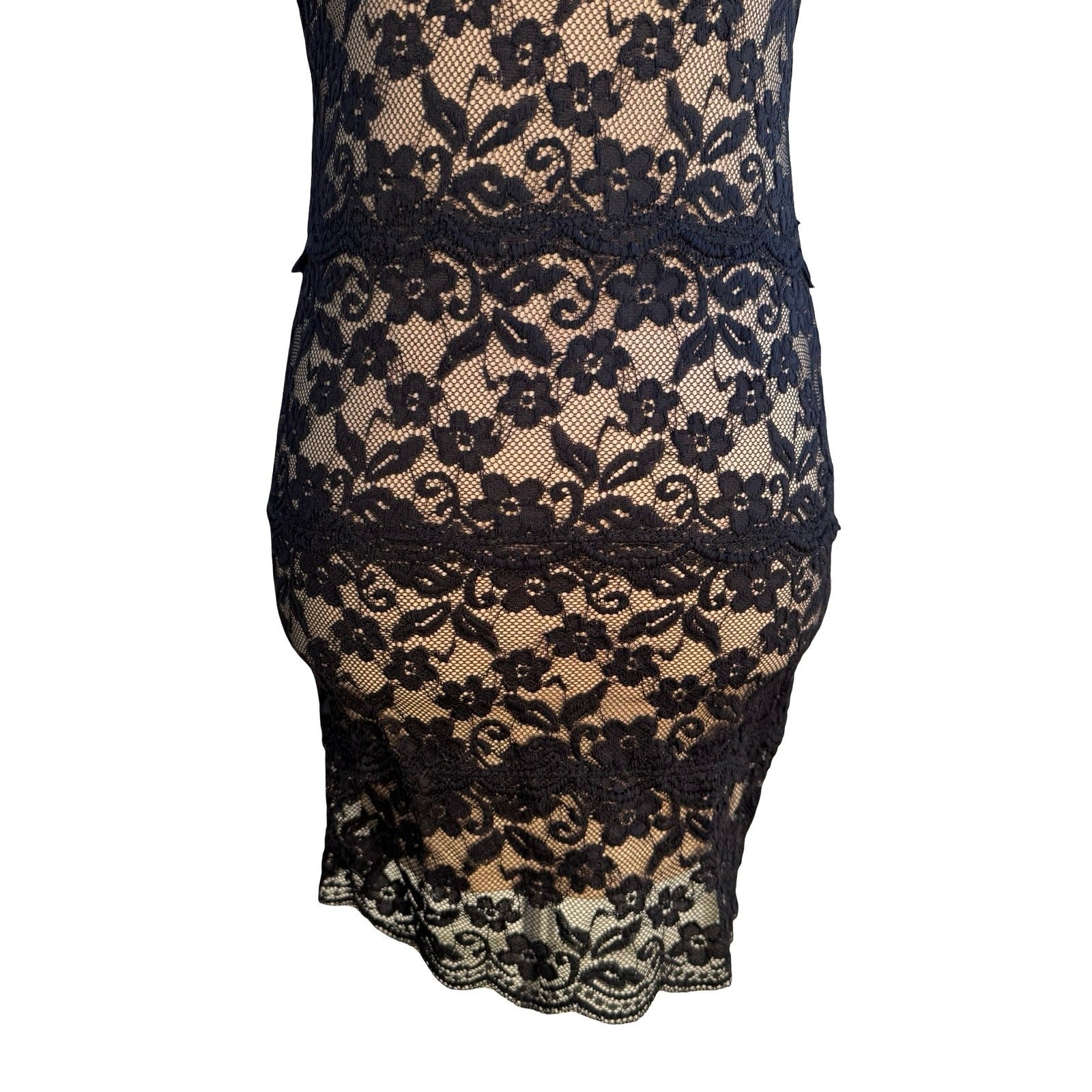 Pretty Good Coquette Whimsigoth Black Floral Lace Strapless Bodycon Mini Dress