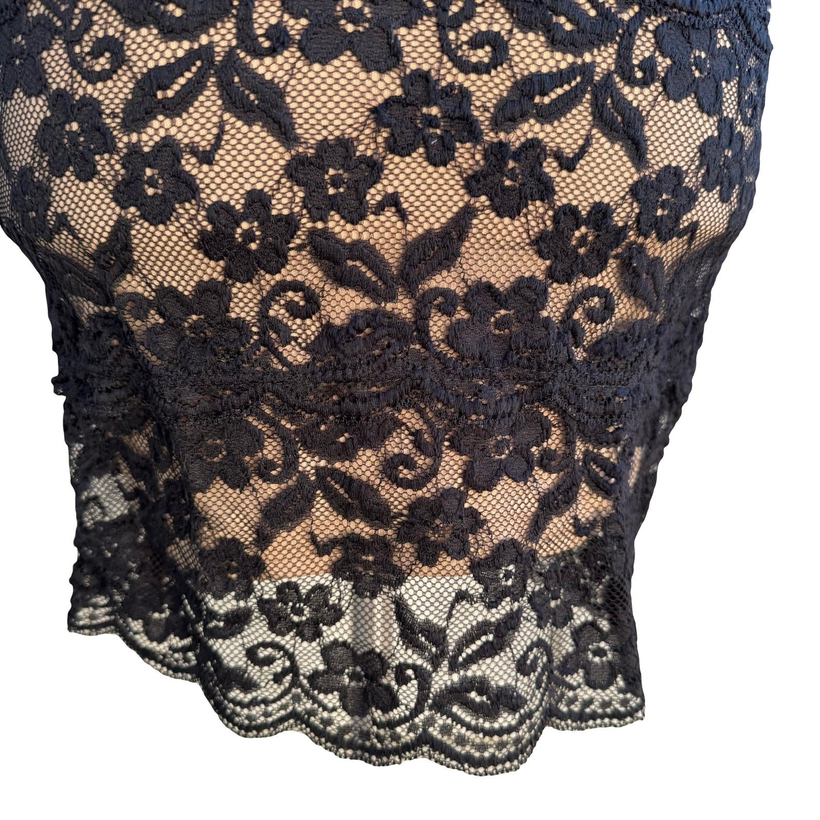 Pretty Good Coquette Whimsigoth Black Floral Lace Strapless Bodycon Mini Dress