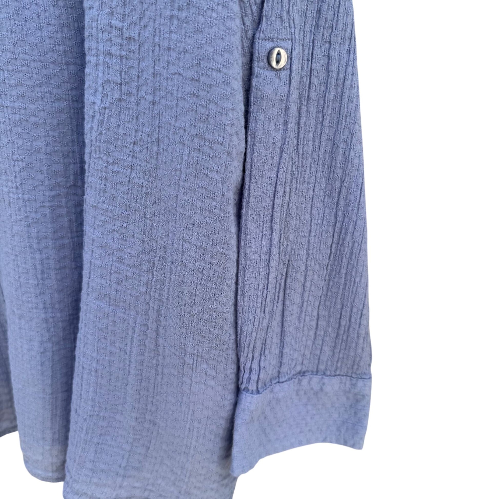 Eddie Bauer Womens Textured Linen Light Blue Button-Down Roll Tab Sleeve Shirt XXL