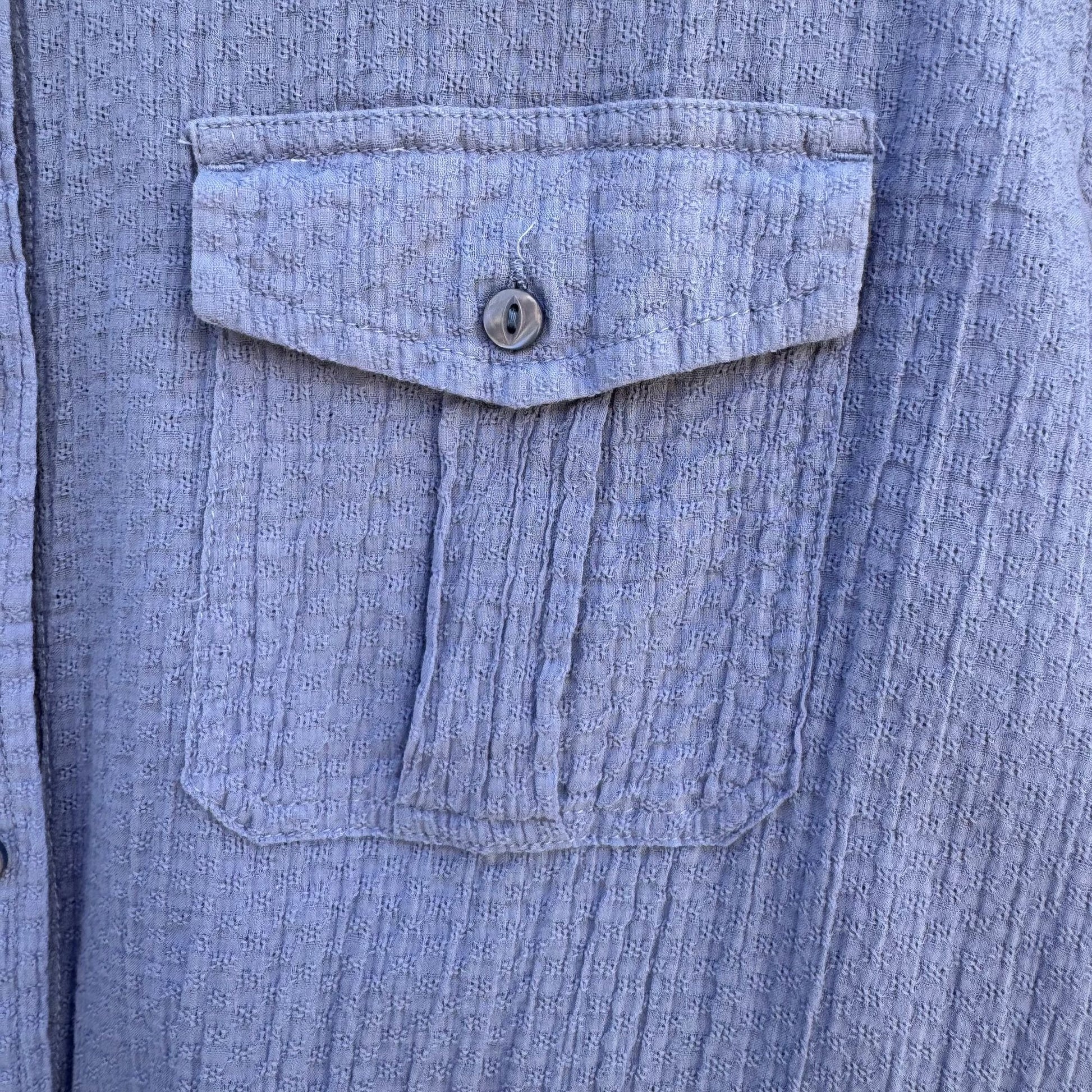 Eddie Bauer Womens Textured Linen Light Blue Button-Down Roll Tab Sleeve Shirt XXL