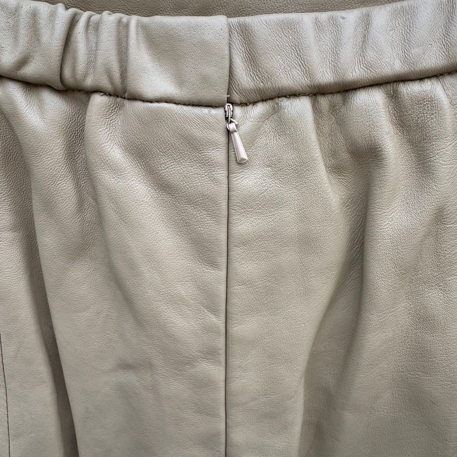 Terry Lewis Classic Luxuries Camel Leather Pencil Skirt Petite 6P Tan Midi T5011