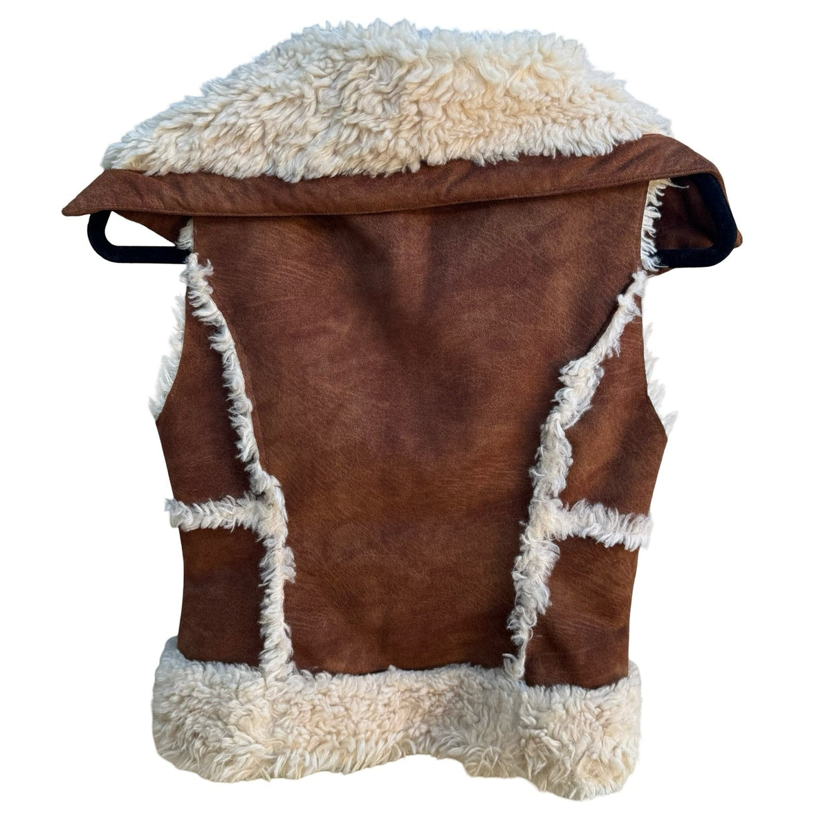Guess Y2K Faux Shearling Suede Western Boho Penny Lane Open Front Vest Brown XS