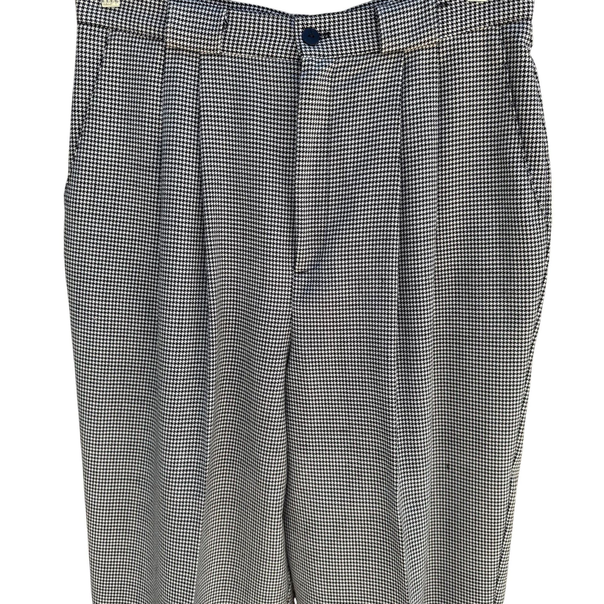 Tofy Vintage Womens High-Waisted Black White Houndstooth Pleated Trouser Pant 16