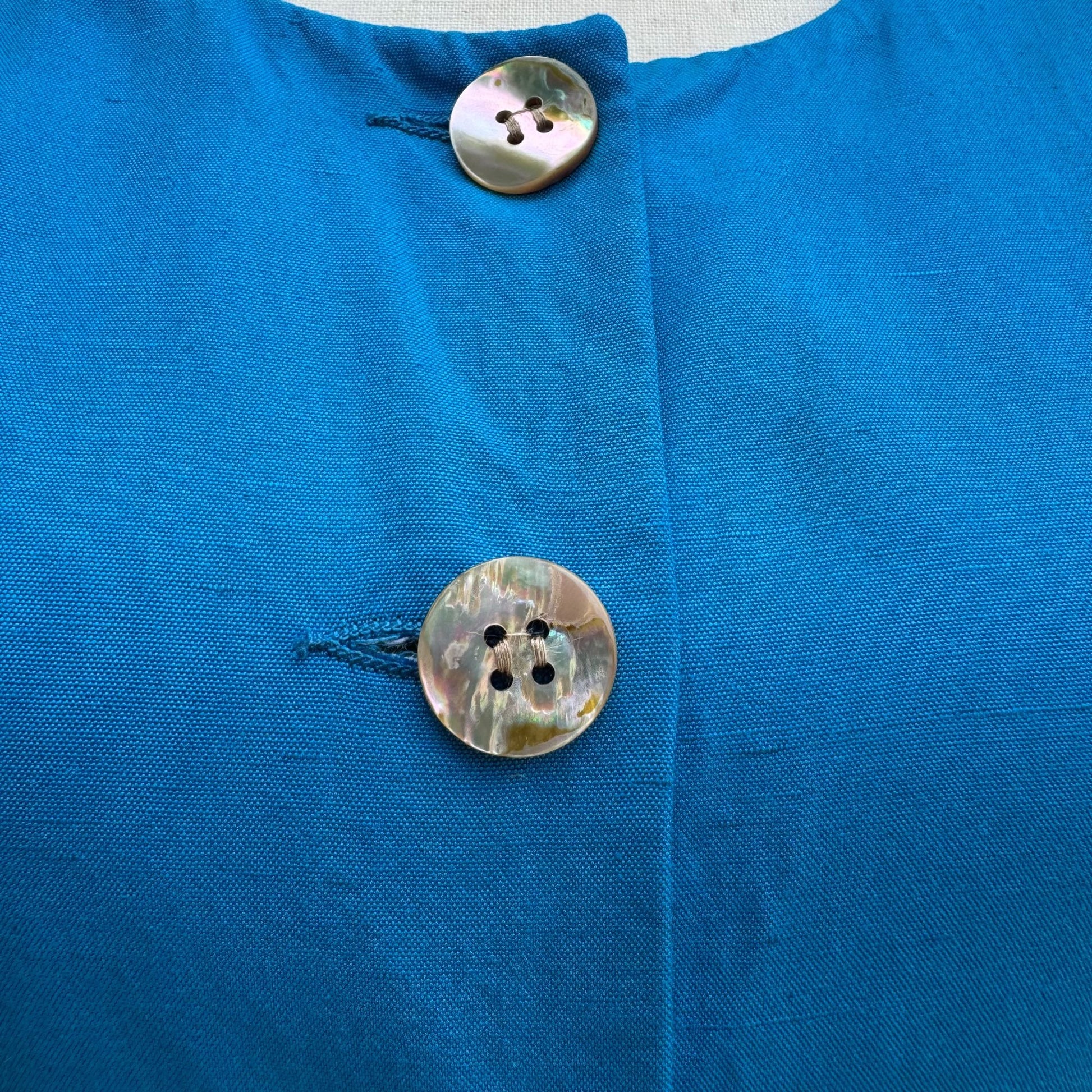 Christian Dior Vintage Blue Mother-Of-Pearl Button Long Sleeve Blazer Skirt Suit