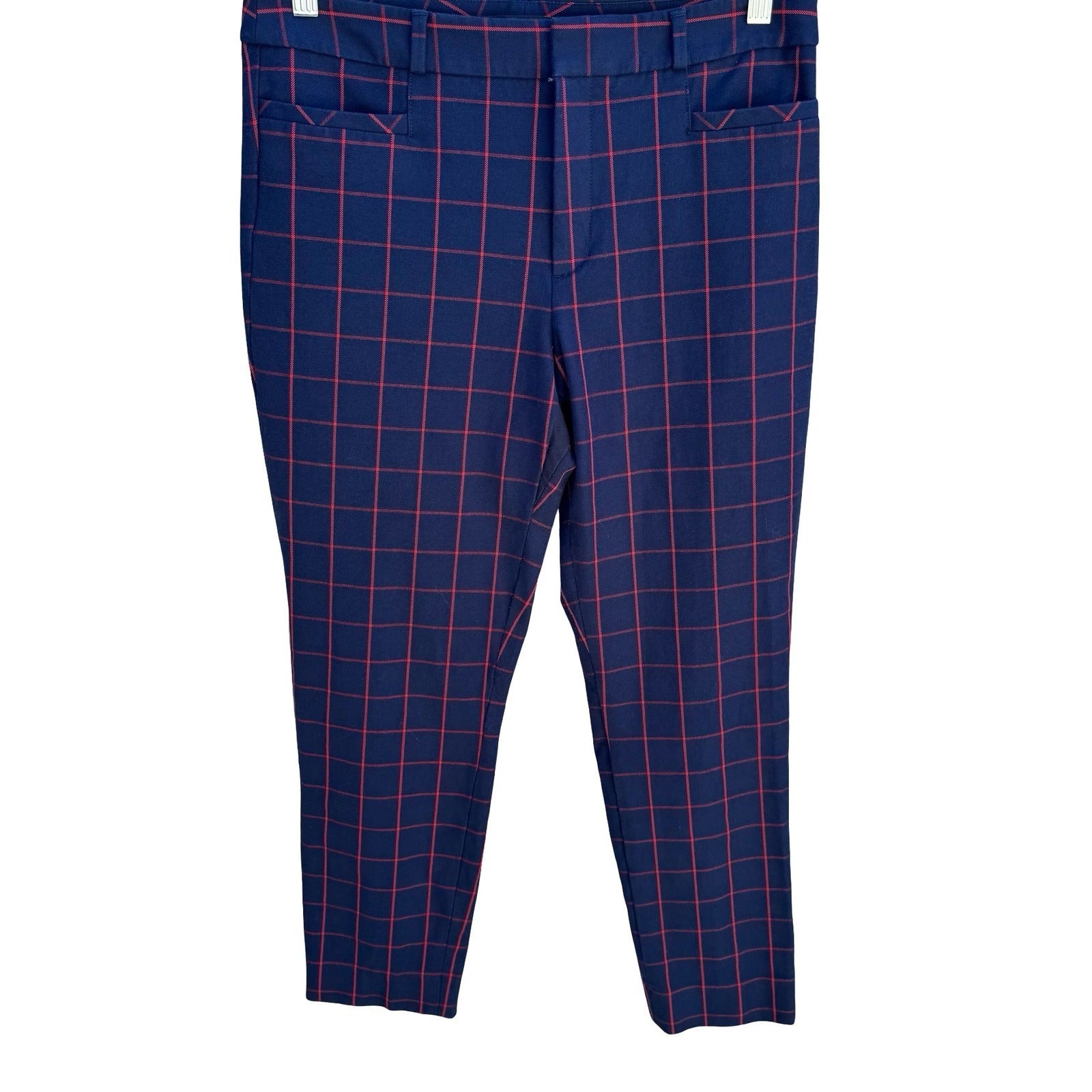 Banana Republic Sloan Windowpane Plaid Golf Preppy School Girl Ankle Pant Navy 8