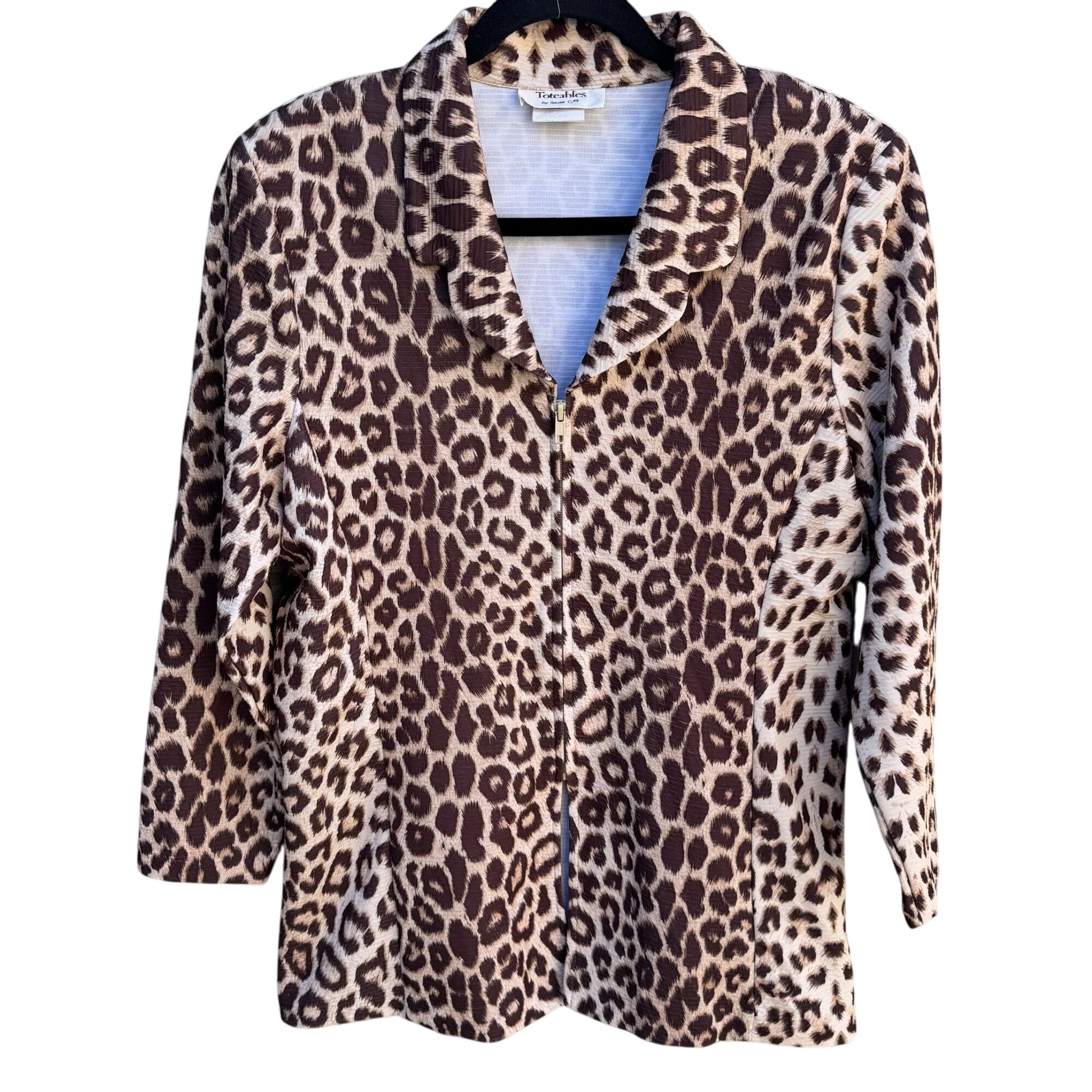 Toteables Susan Graver Vintage Glam Leopard Print Womens Zip Long Sleeve Jacket