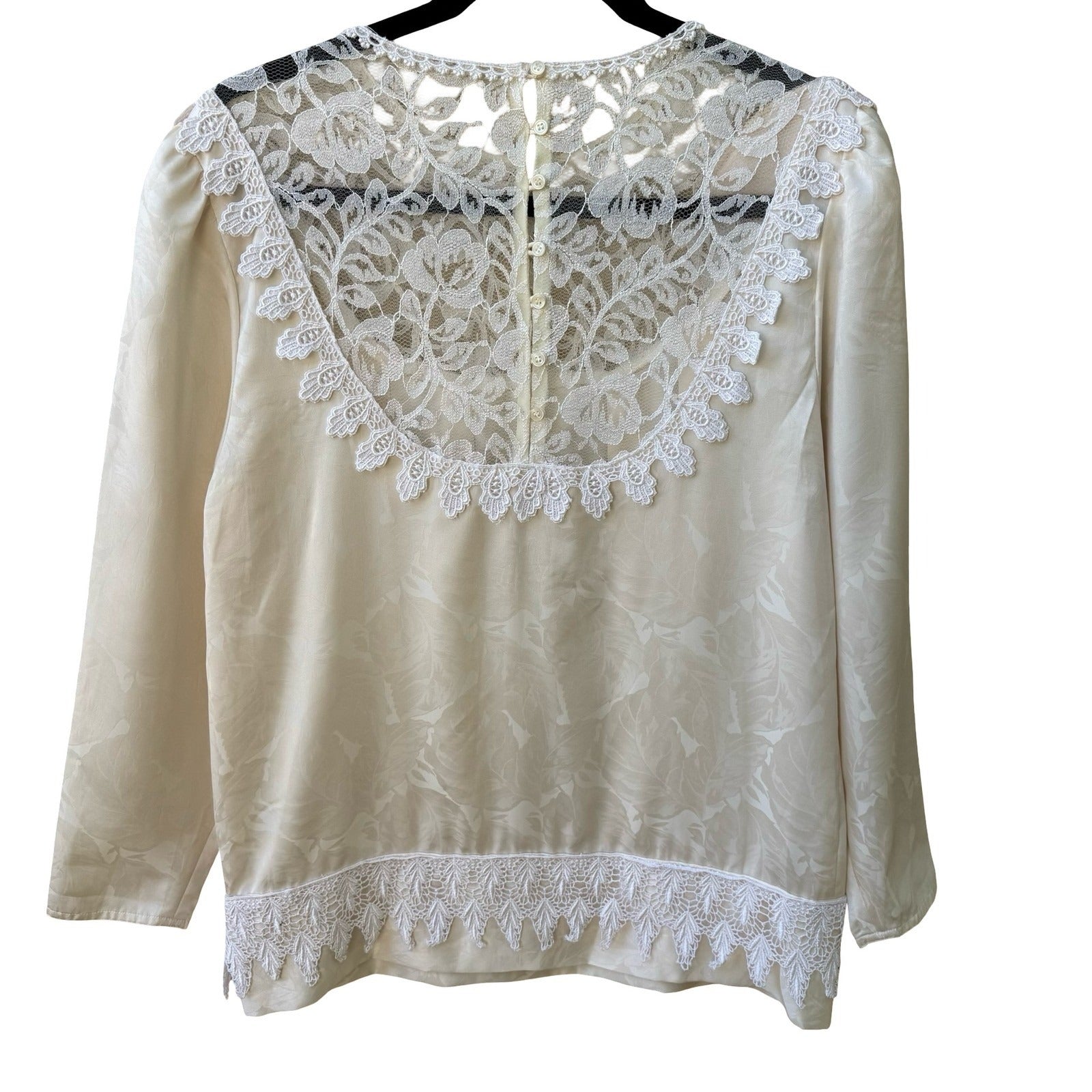 Vintage Coquette Romantic Lace Pintuck Floral Damask Button Back Romantic Blouse
