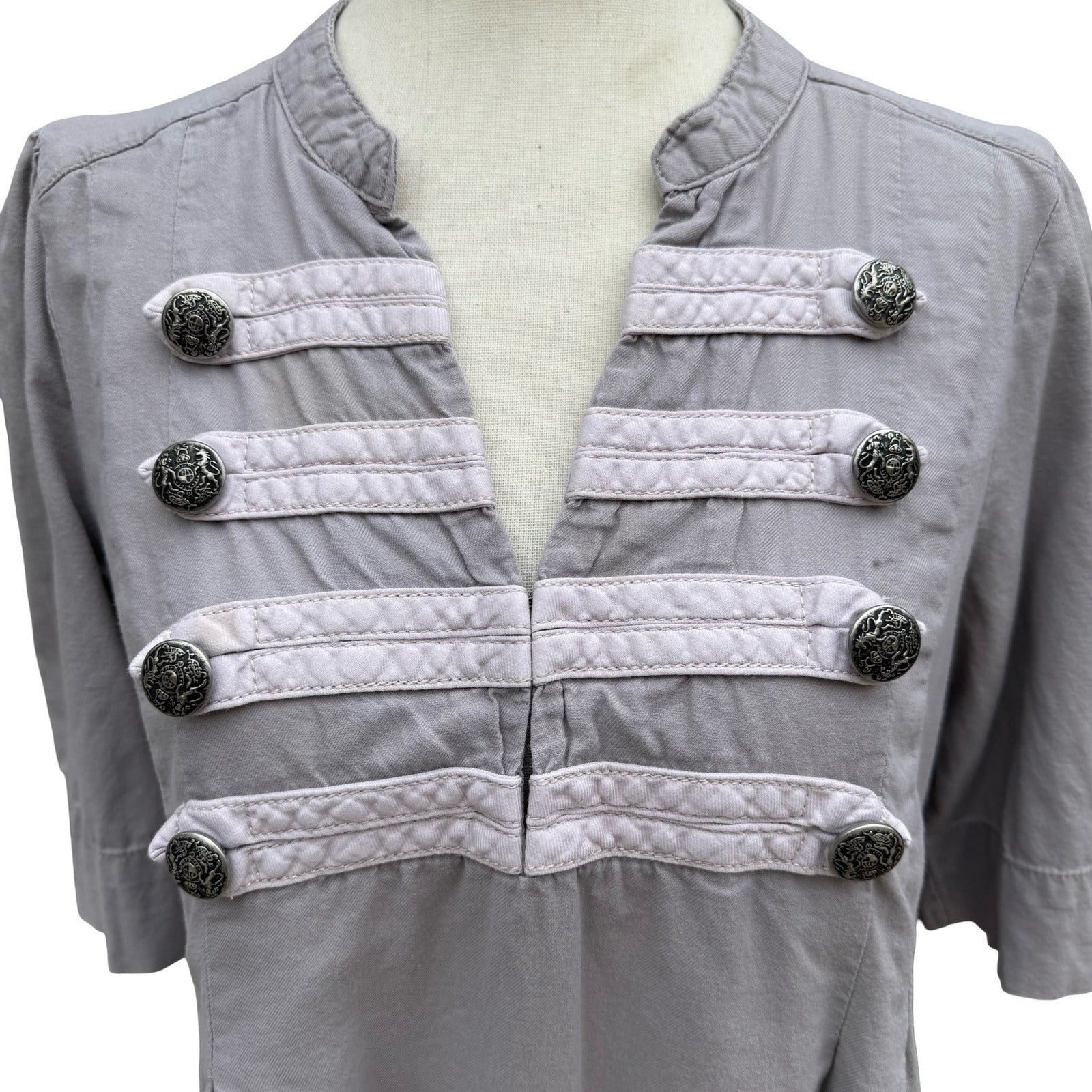 HM Grey Military Hussar Tunic Top Womens 8 Cotton Bandmaster Steampunk Regency