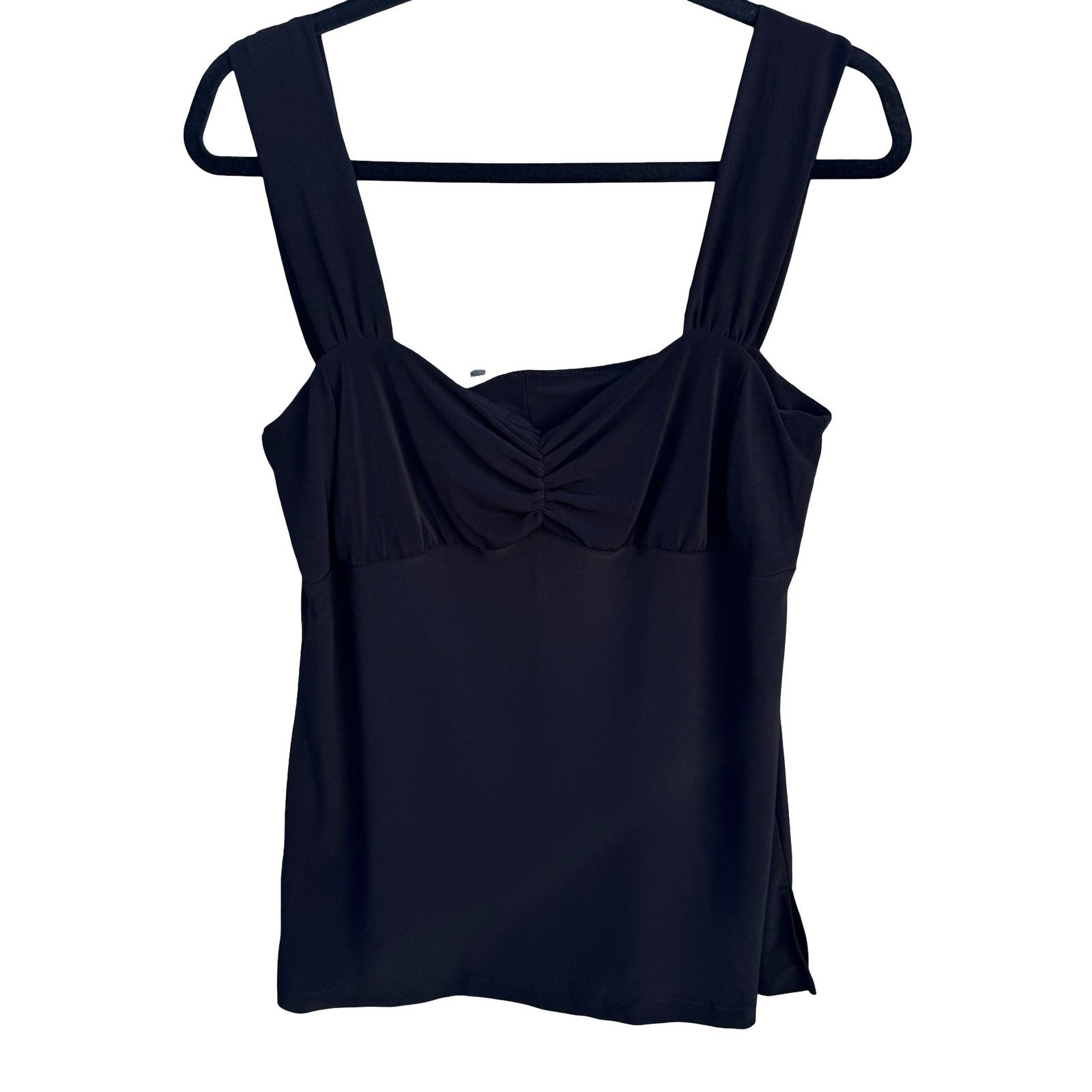 City Fusion Womens Black Ruched Sweetheart Neck Tank Top Blouse Size M USA Made