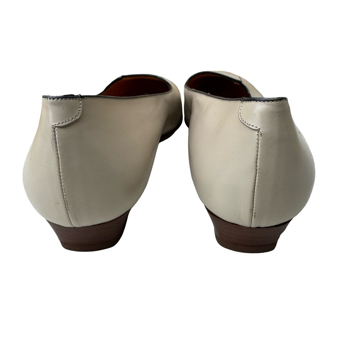 Bally Vintage Italian Leather Minimalist Pointed Toe Flats Cream Womens 10.5 M