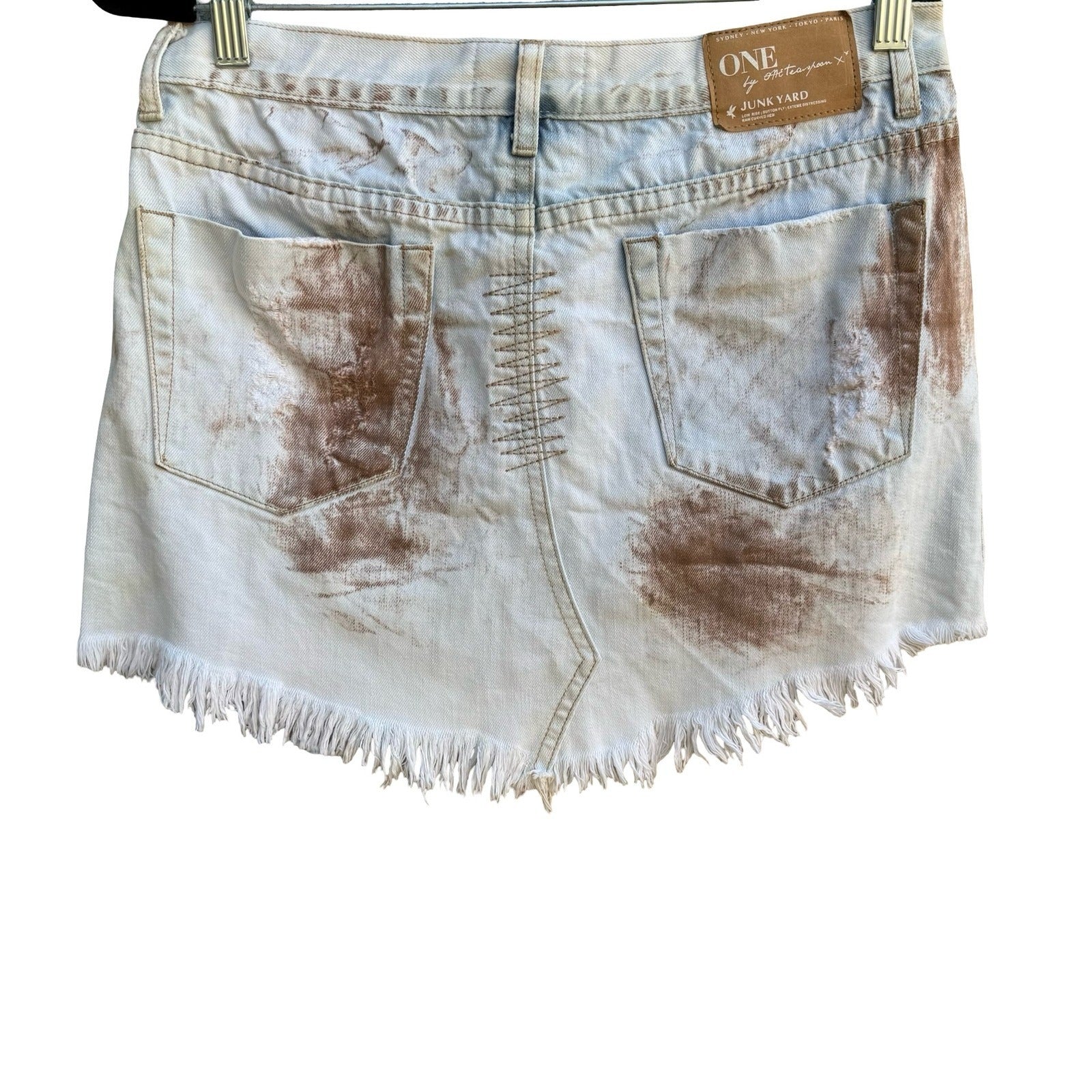 One Teaspoon Junk Yard Y2K Low Rise Distressed Raw Hem Denim Micro Mini Skirt 26