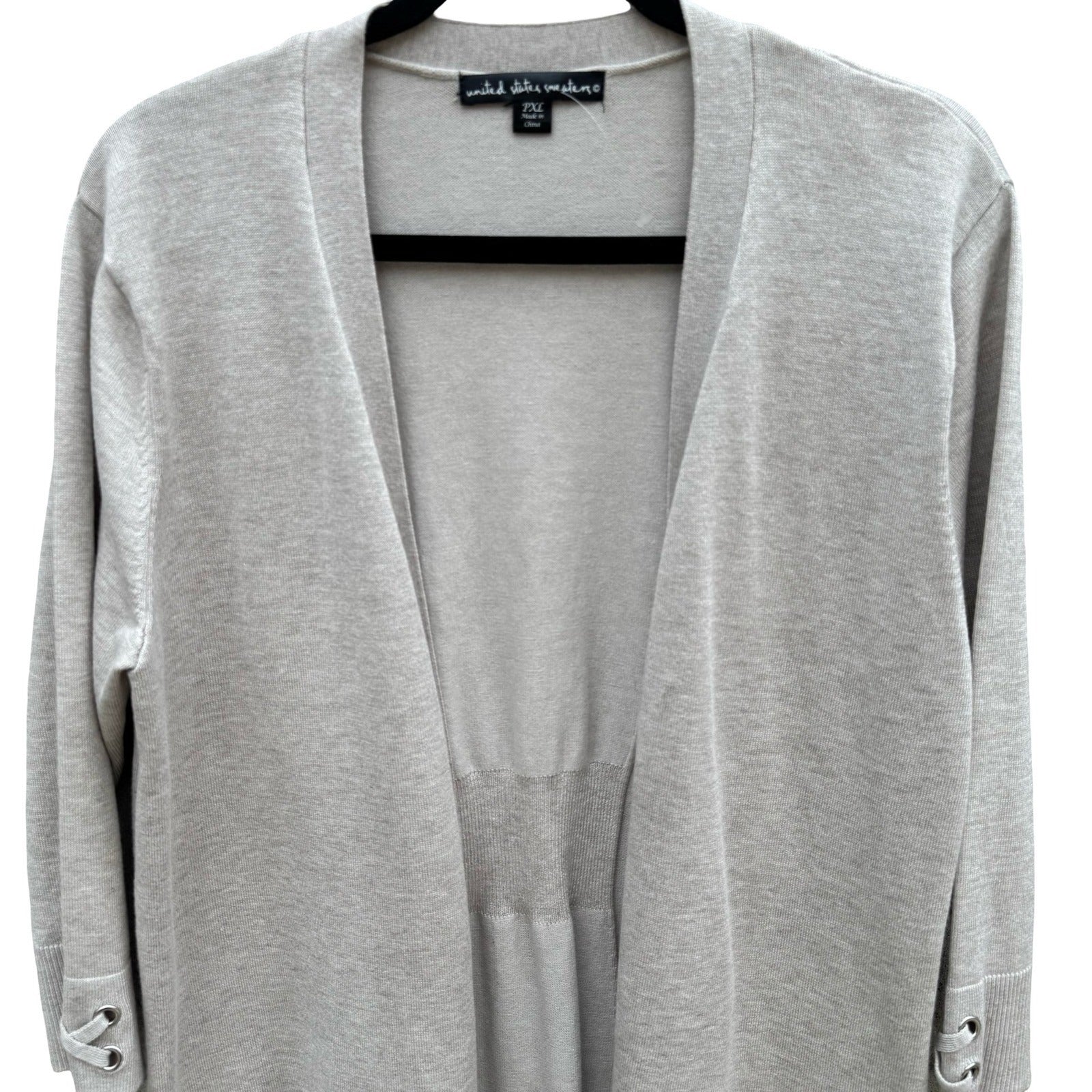 United States Sweaters Womens PXL Oatmeal Open Front Cardigan Grommet Cuff NEW