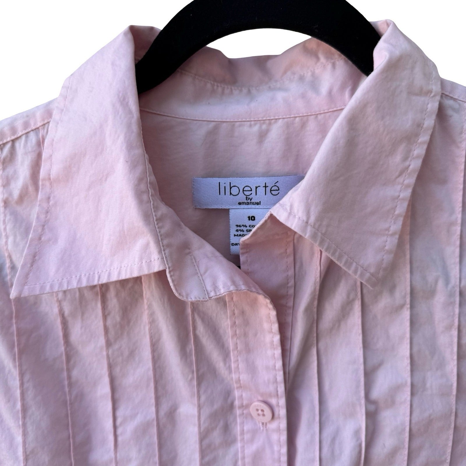 Liberte by Emanuel Womens Pink Pintuck Pleated Button Down Shirt Blouse Size 10