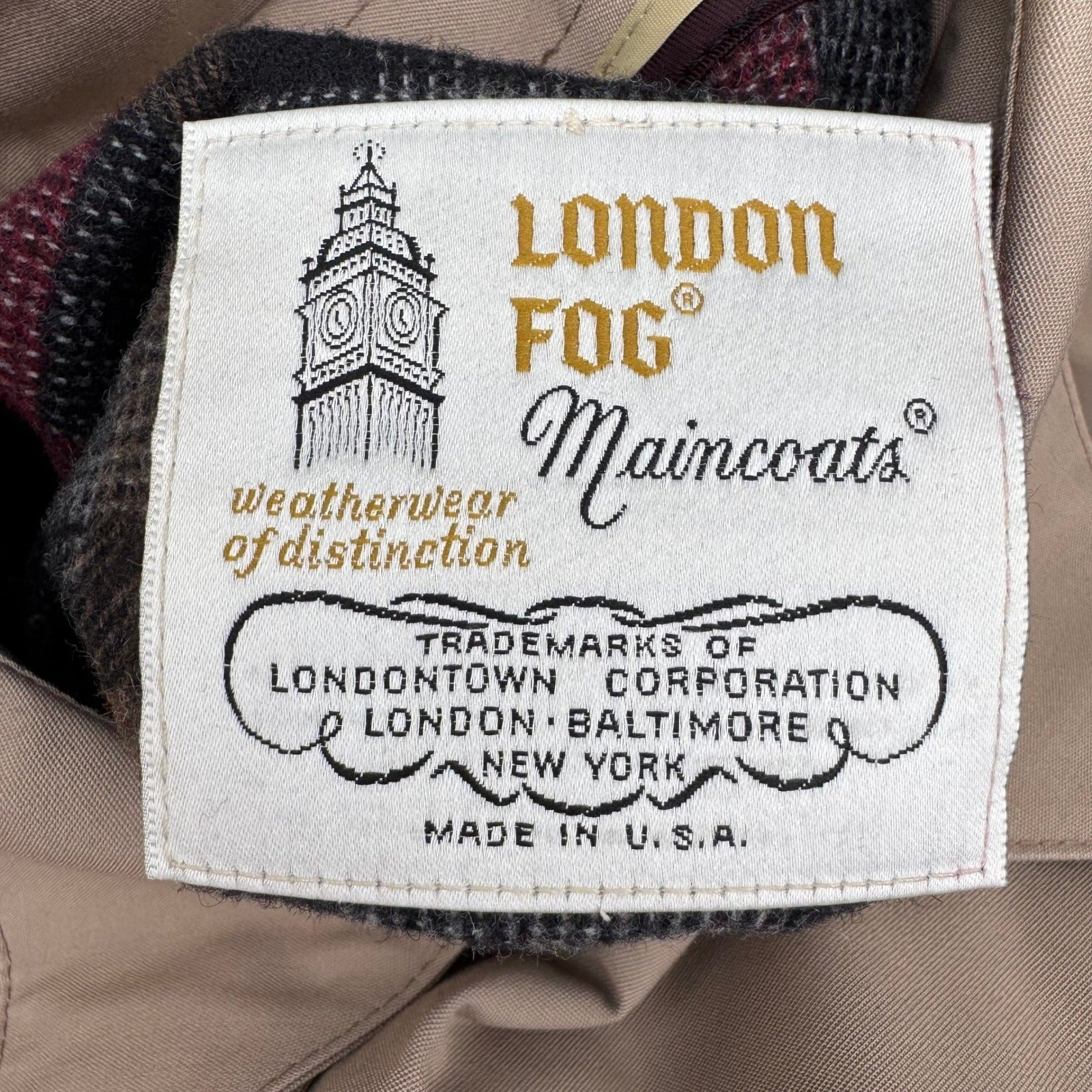 London Fog Vintage Tan Double Breasted Trench Coat Removable Plaid Liner 14 Reg