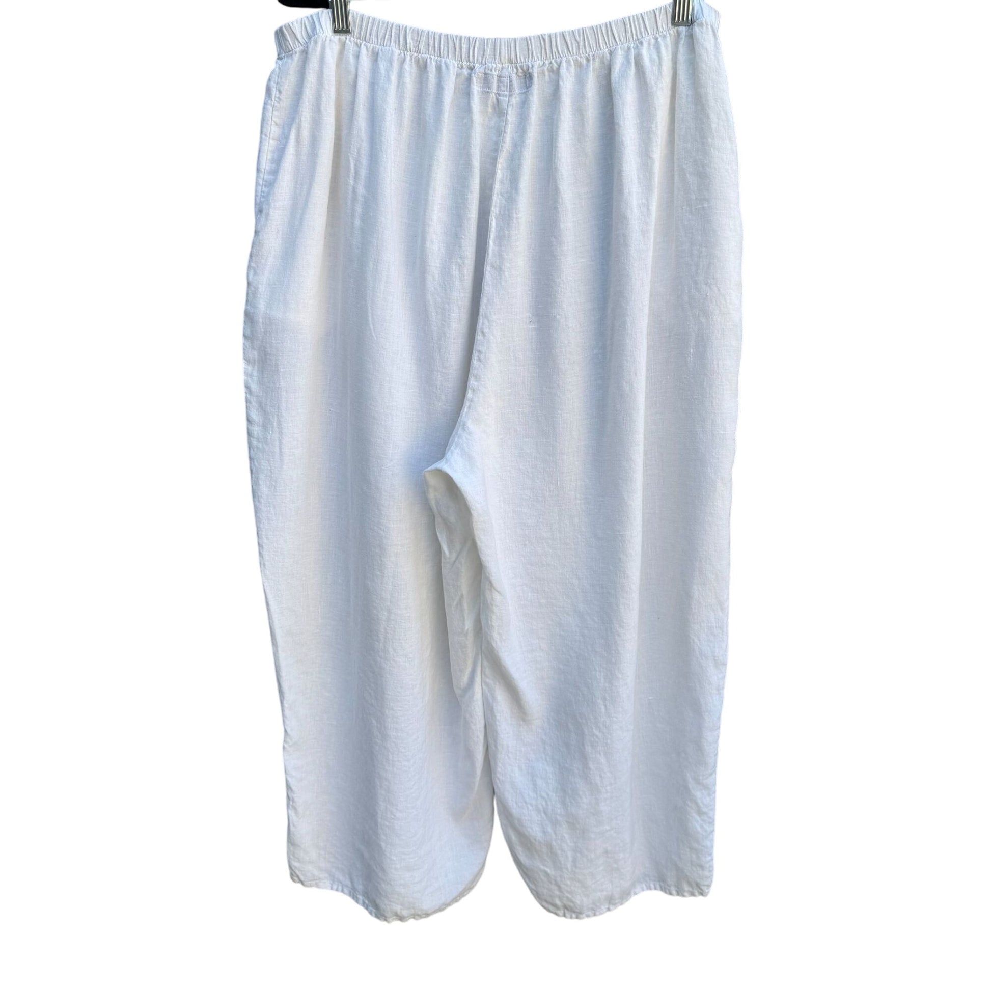 Flax Womens White Linen Flowy Wide Leg Boho Lagenlook Casual Cropped Pants 2G