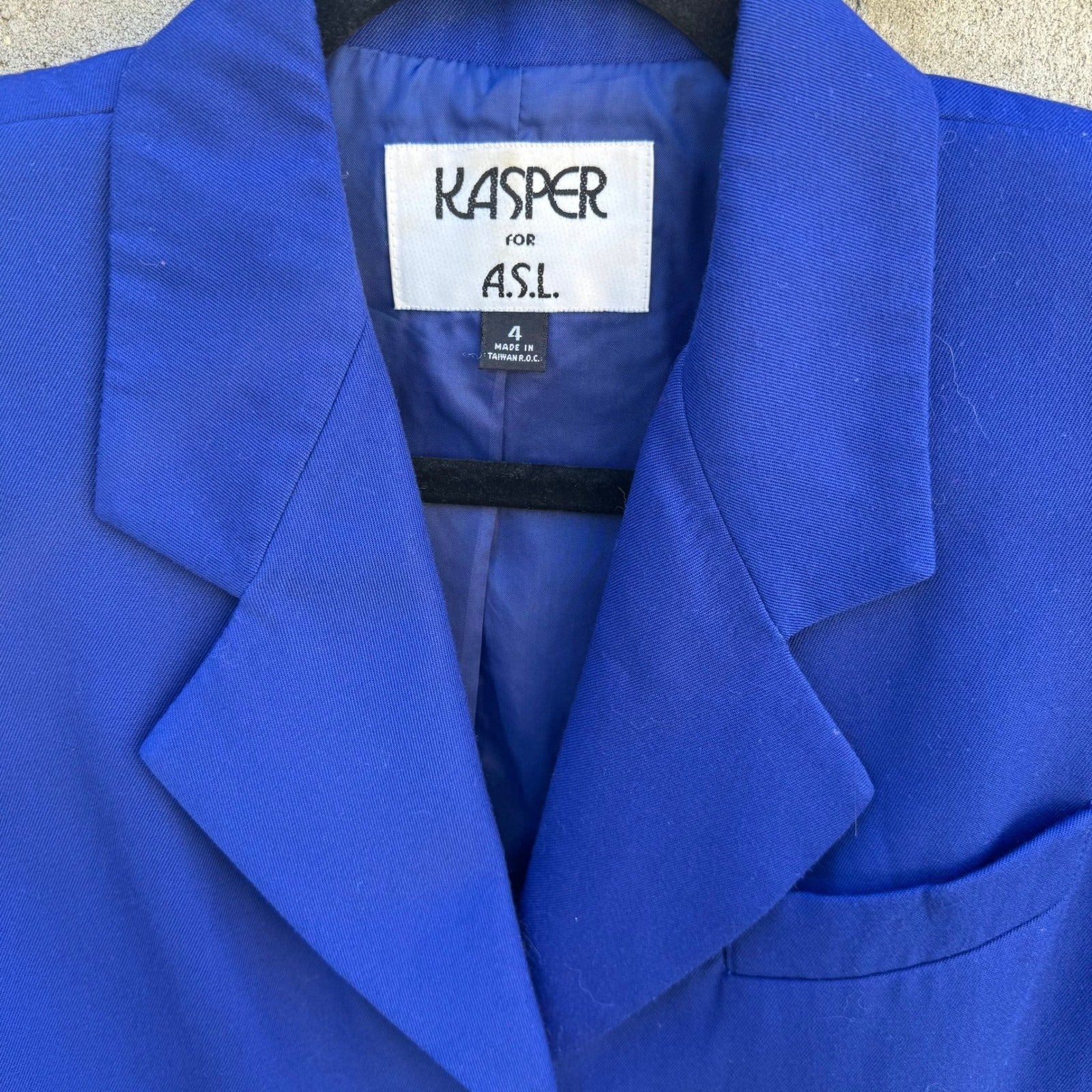 Kasper for ASL Vintage Royal Blue Skirt Suit Set Short Sleeve Office Womens 4