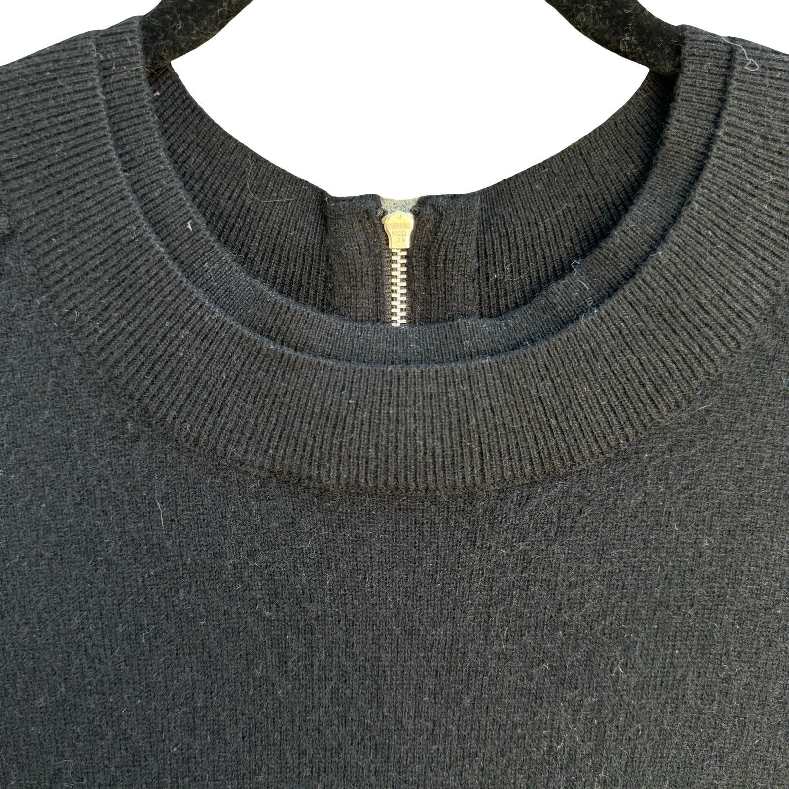 Autumn Cashmere Pure Cashmere Back Zip Elbow Sleeve Sweater Womens S Black Goth