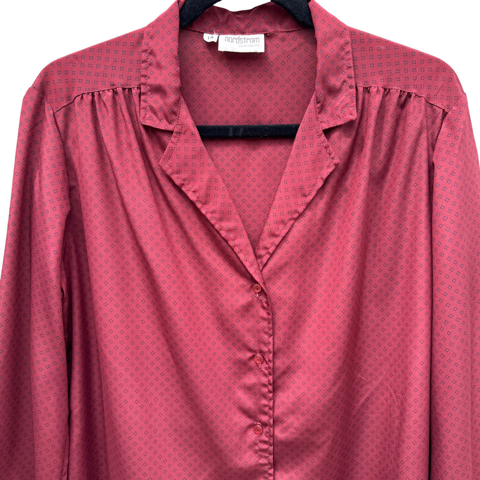 Nordstrom Town Square Vintage Red Patterned Button-Up Long Sleeve Top Womens 14