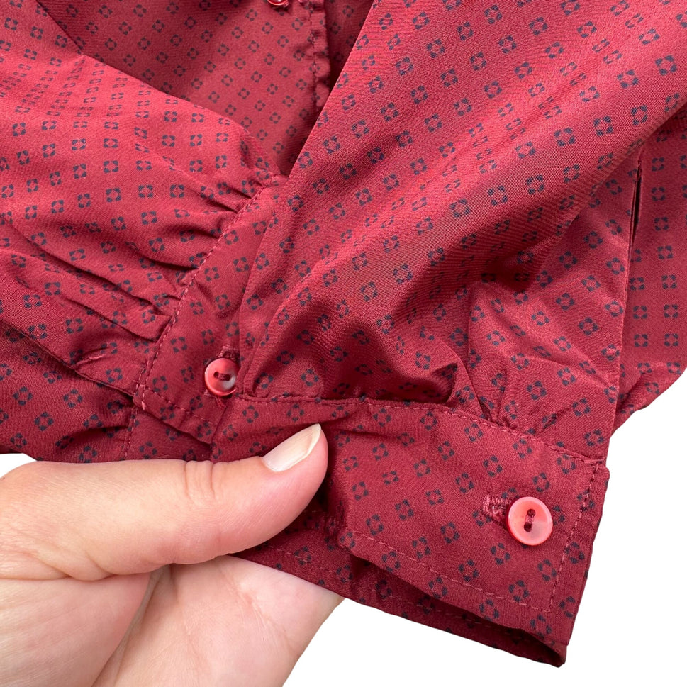 Nordstrom Town Square Vintage Red Patterned Button-Up Long Sleeve Top Womens 14