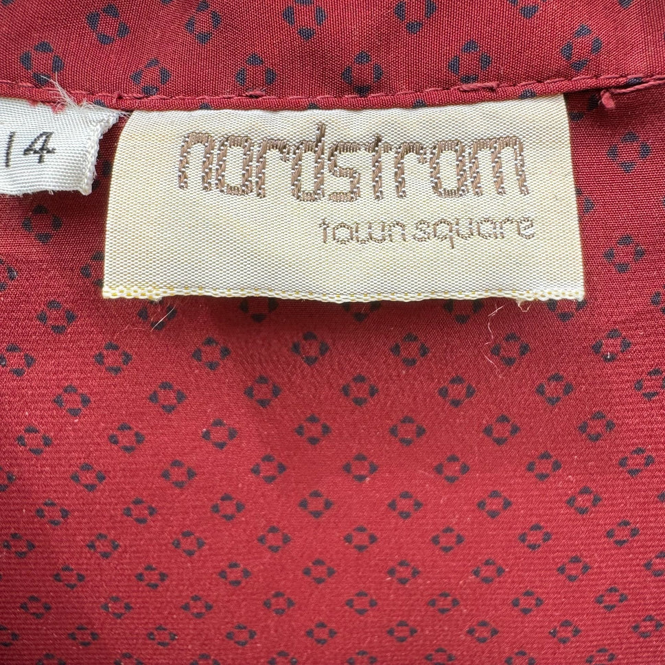 Nordstrom Town Square Vintage Red Patterned Button-Up Long Sleeve Top Womens 14