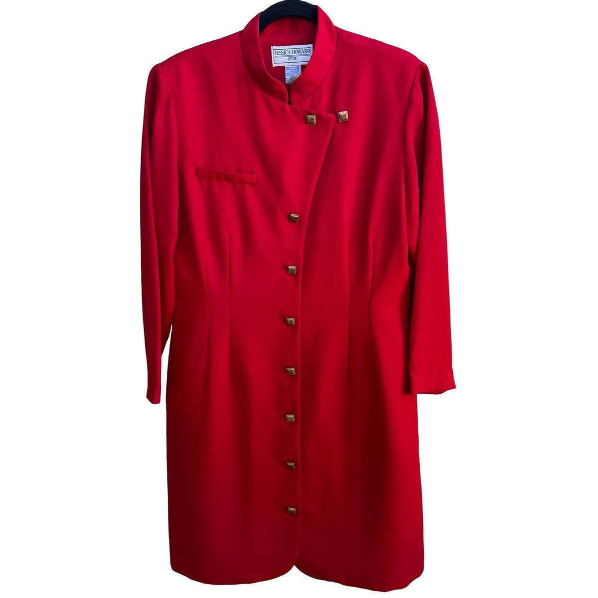 Jessica Howard Vintage Asymmetrical Button Front Band Collar Sheath Dress Red 12