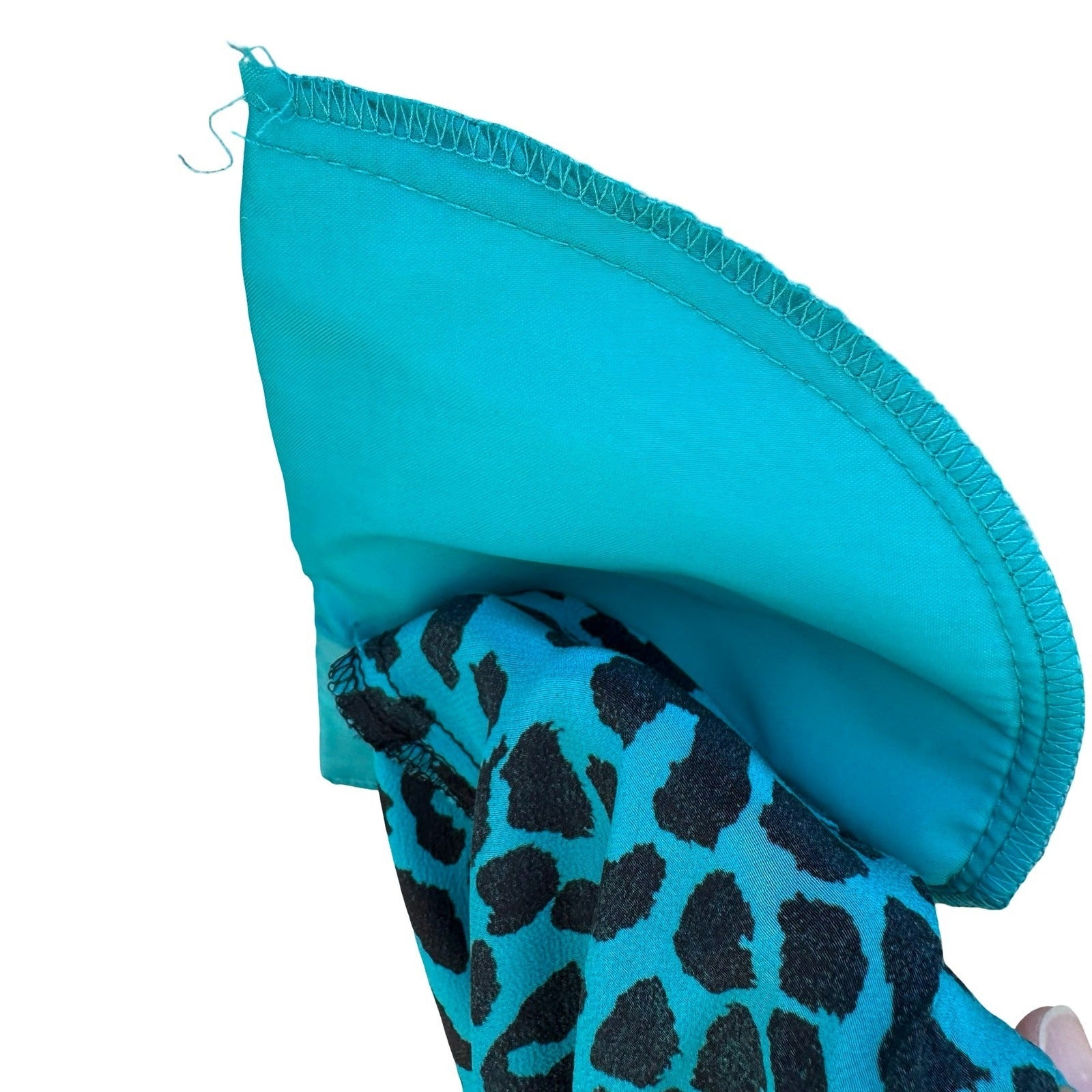 Diane Gilman Silk Leopard Print Blouse Turquoise Studded Neck S Bold Luxury Edgy
