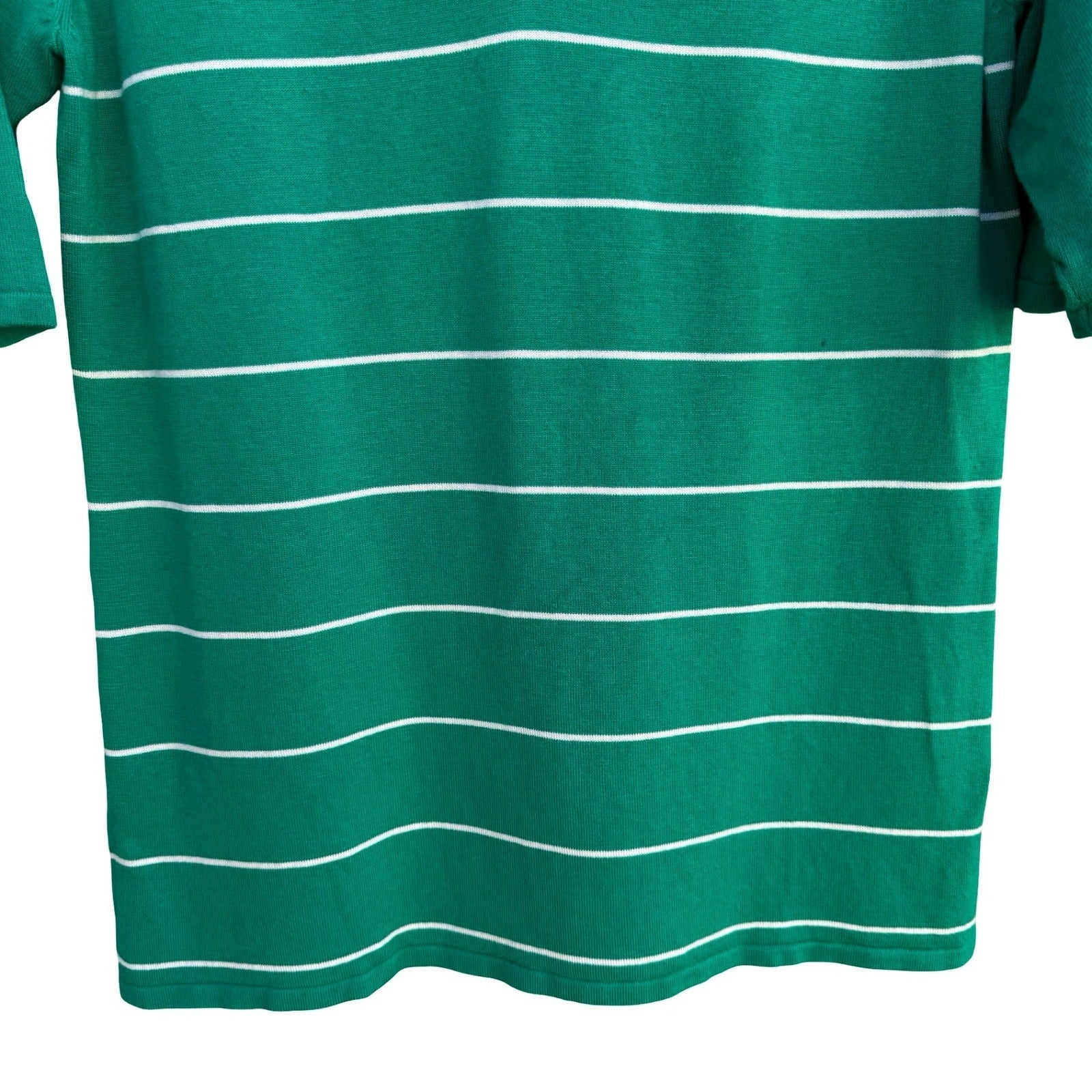 GMR Fashion Green White Striped V-Neck 3/4 Sleeve Knit Sweater Top Womens Medium