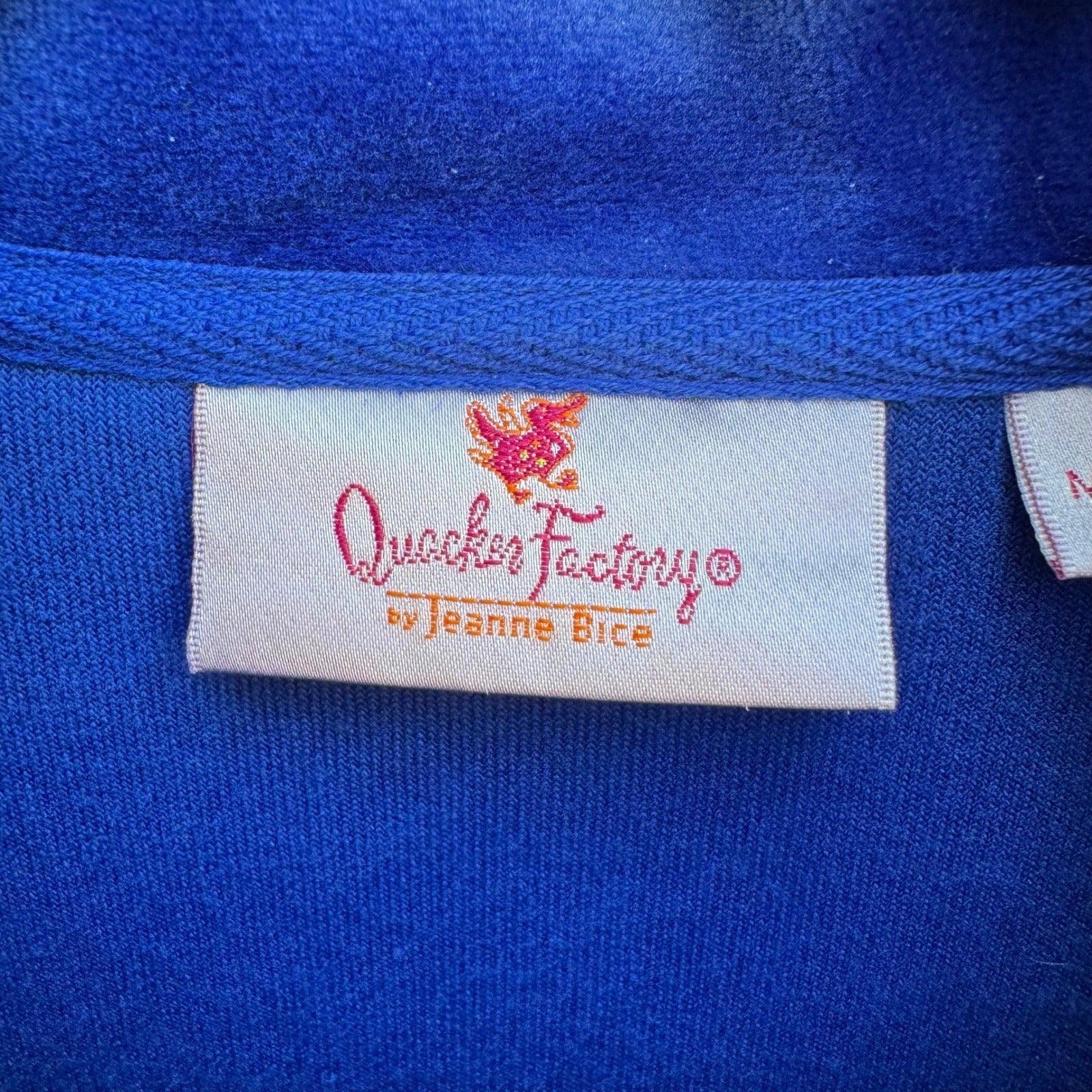 Quacker Factory Y2K Athleisure Cozy Glam Velour Quilted Rhinestone Zip Jacket S
