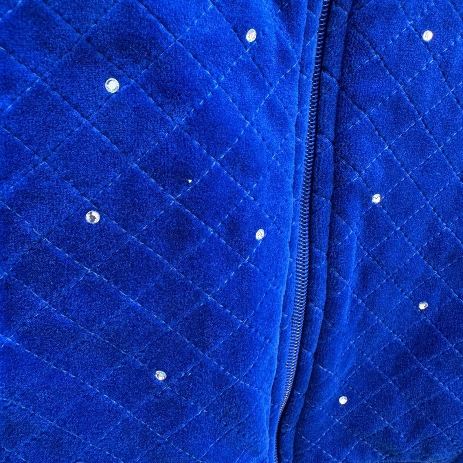 Quacker Factory Y2K Athleisure Cozy Glam Velour Quilted Rhinestone Zip Jacket S