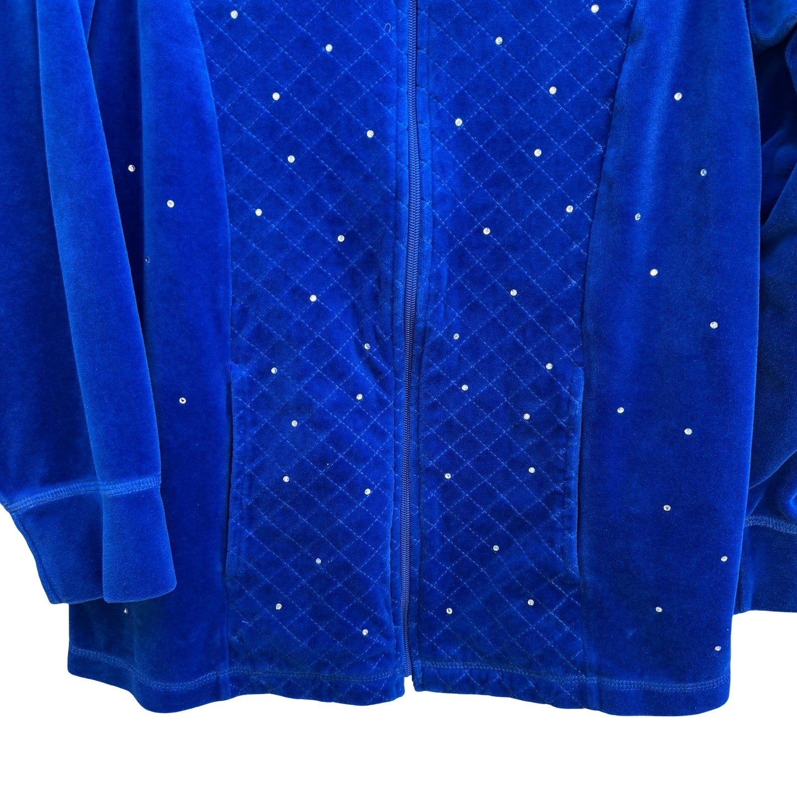 Quacker Factory Y2K Athleisure Cozy Glam Velour Quilted Rhinestone Zip Jacket S