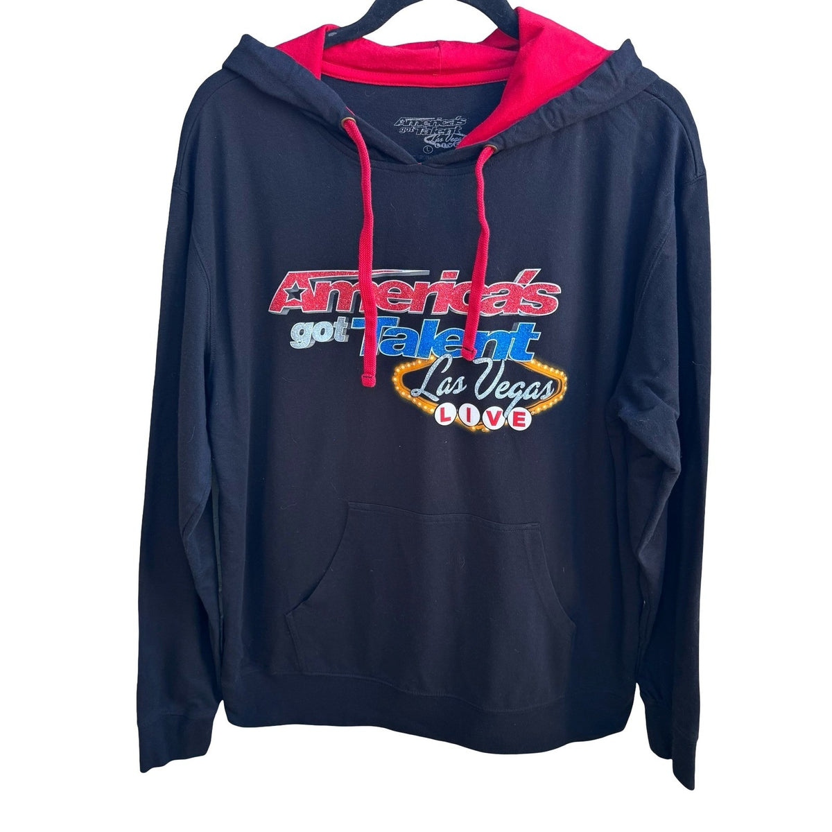 America's Got Talent AGT NBC Las Vegas Live Glitter Graphic Hoodie Mens Black L