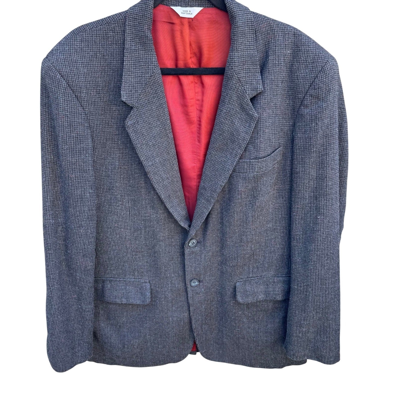 Jordache Vintage 80s Mens Grey Tweed Linen Wool Blend Blazer Sport Coat 44R