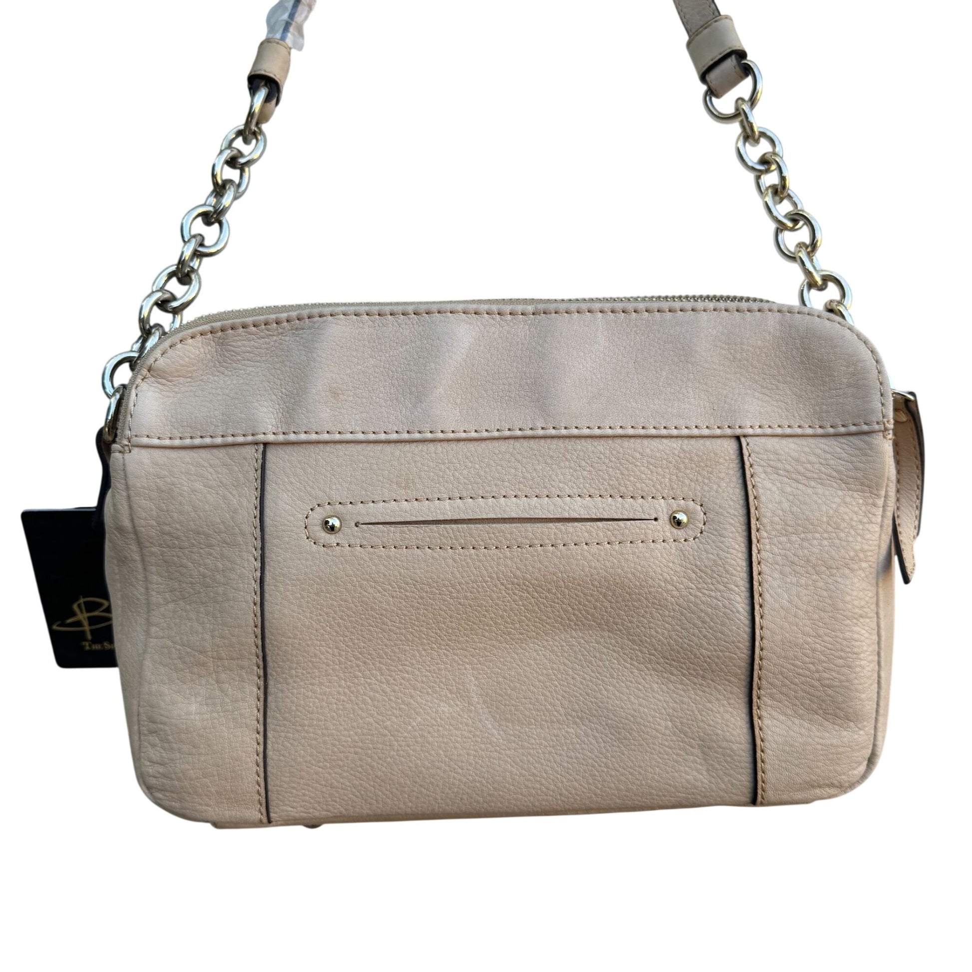 B Makowsky Beige Leather Shoulder Bag With Chain Strap & Gold Hardware