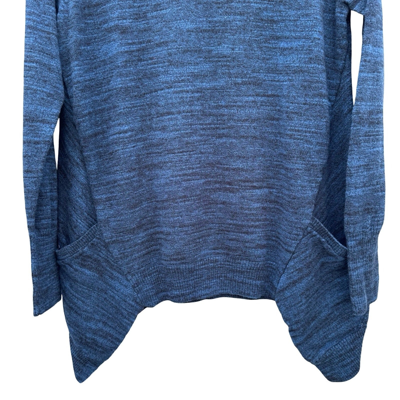LOGO Lori Goldstein Womens Blue Marled V-Neck Sharkbite Hem Sweater Pockets M