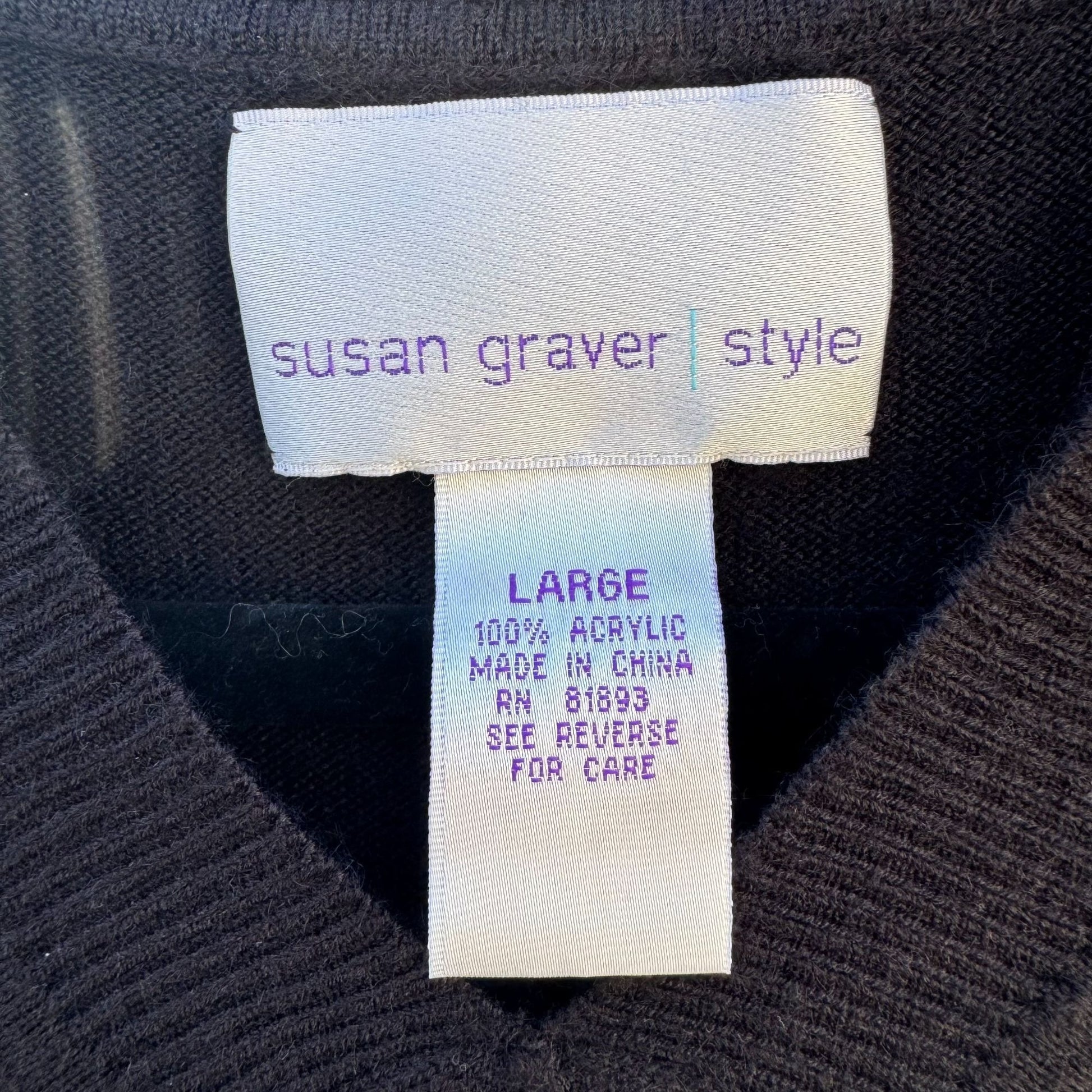 Susan Graver Style Womens Black Short Sleeve V-Neck Knit Sweater Shirt Large