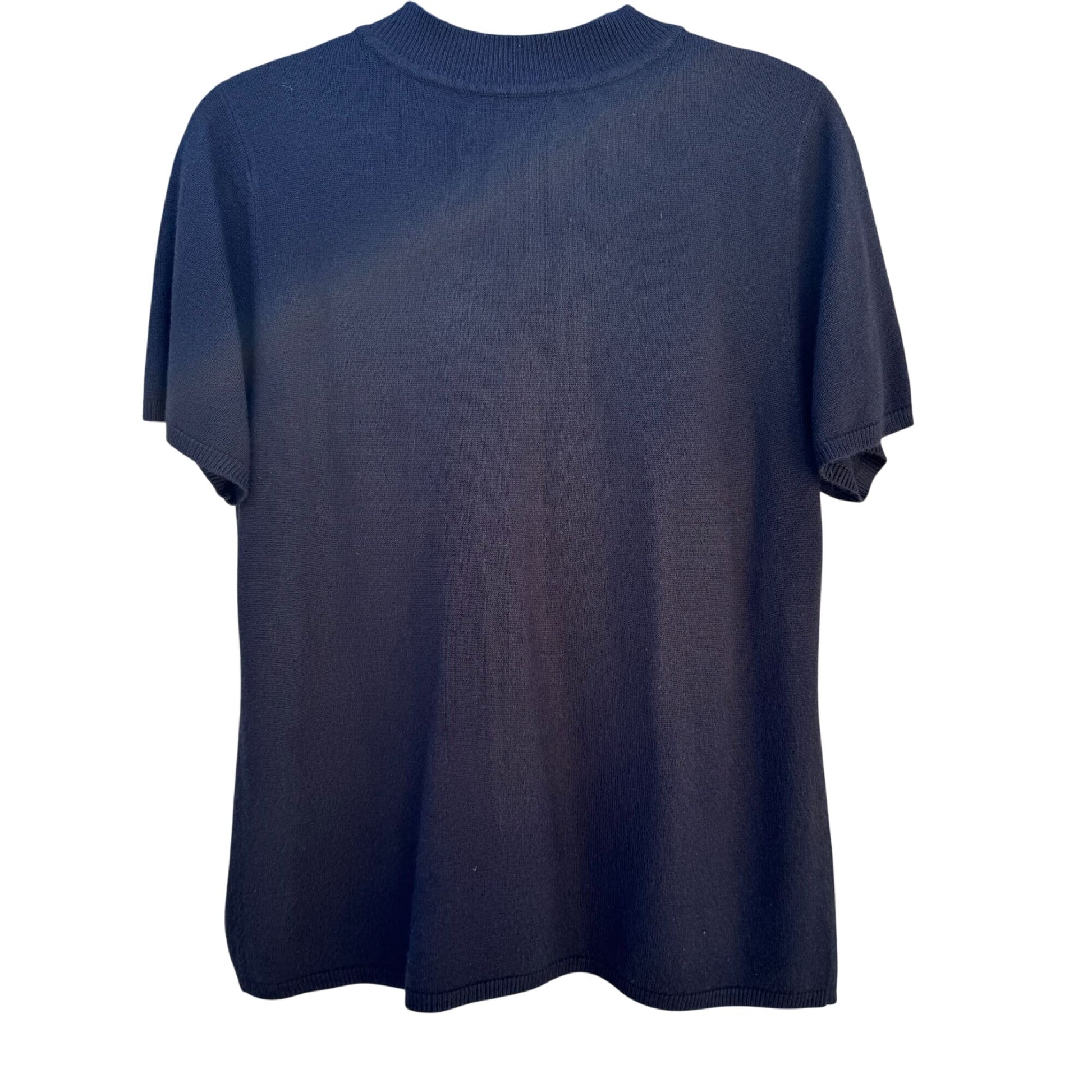 Susan Graver Style Womens Black Short Sleeve V-Neck Knit Sweater Shirt Large