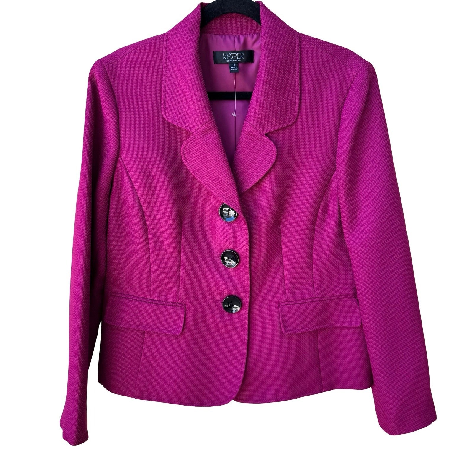 Kasper Raspberry Pink Textured Power Suit Professional Blazer Jacket 14 NEW