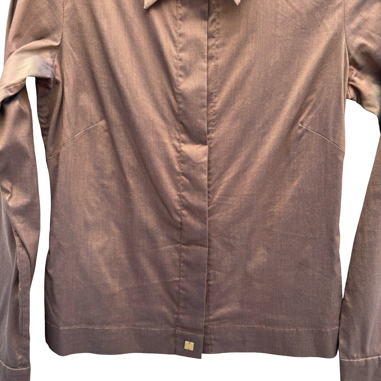 Ted Baker London Minimalist Brown Iridescent Hidden Button Shirt Tailored Chic S