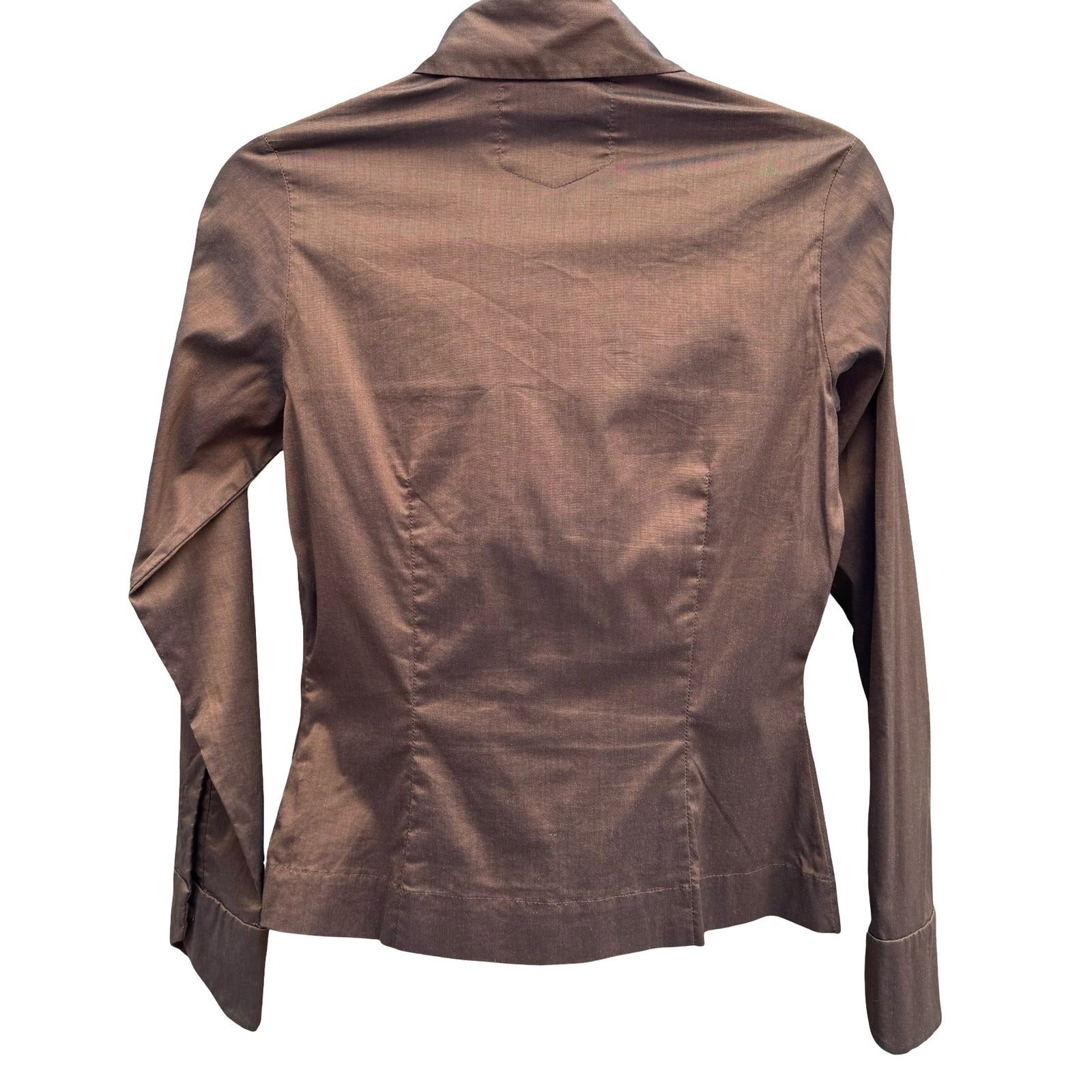 Ted Baker London Minimalist Brown Iridescent Hidden Button Shirt Tailored Chic S