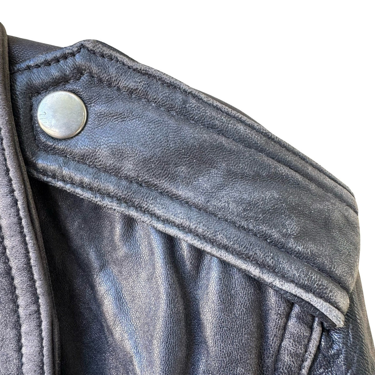 Plantation Vintage Grunge Rocker Belted Distressed Biker Moto Jacket ZIPPER FLAW