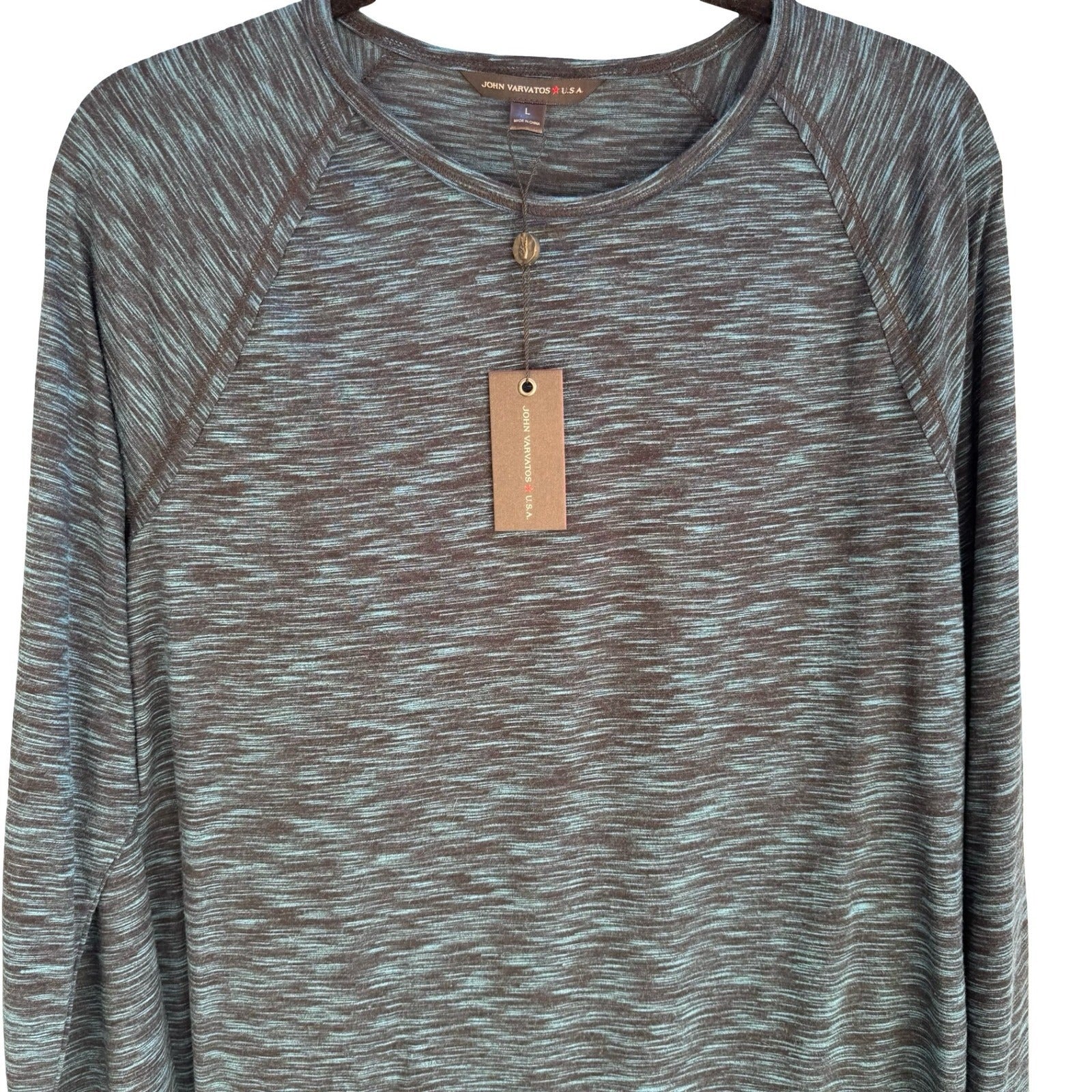 John Varvatos Star USA Space Dye Raglan Long Sleeve Knit Shirt Blue Mens L NEW