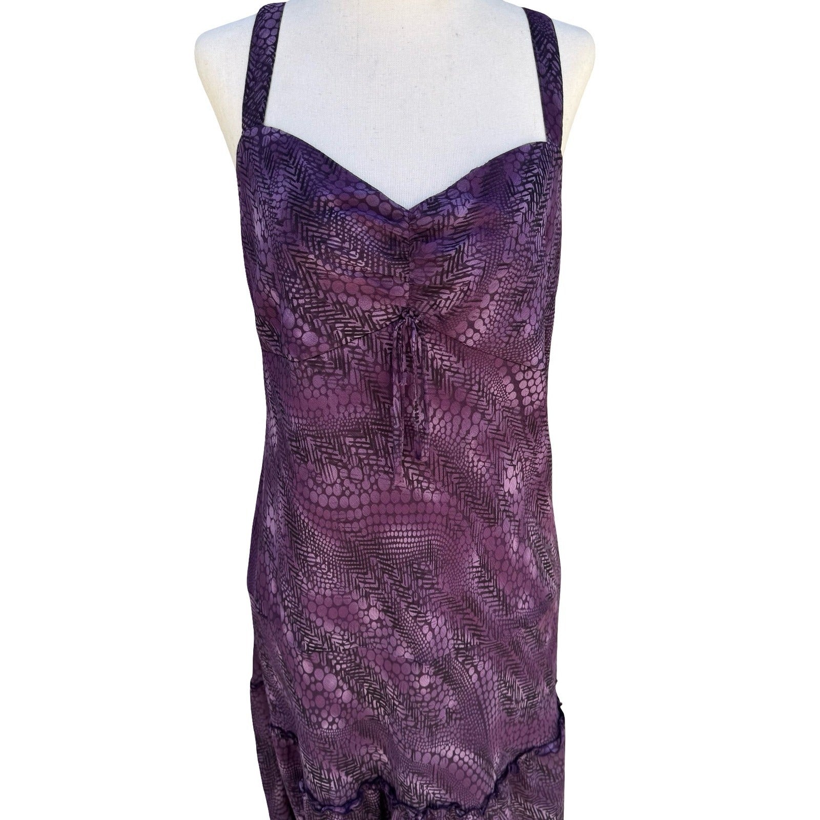 BIYAYCDA Y2K Purple Whimsigoth Snakeskin Tiered Midi Dress 10 Fairycore Romantic