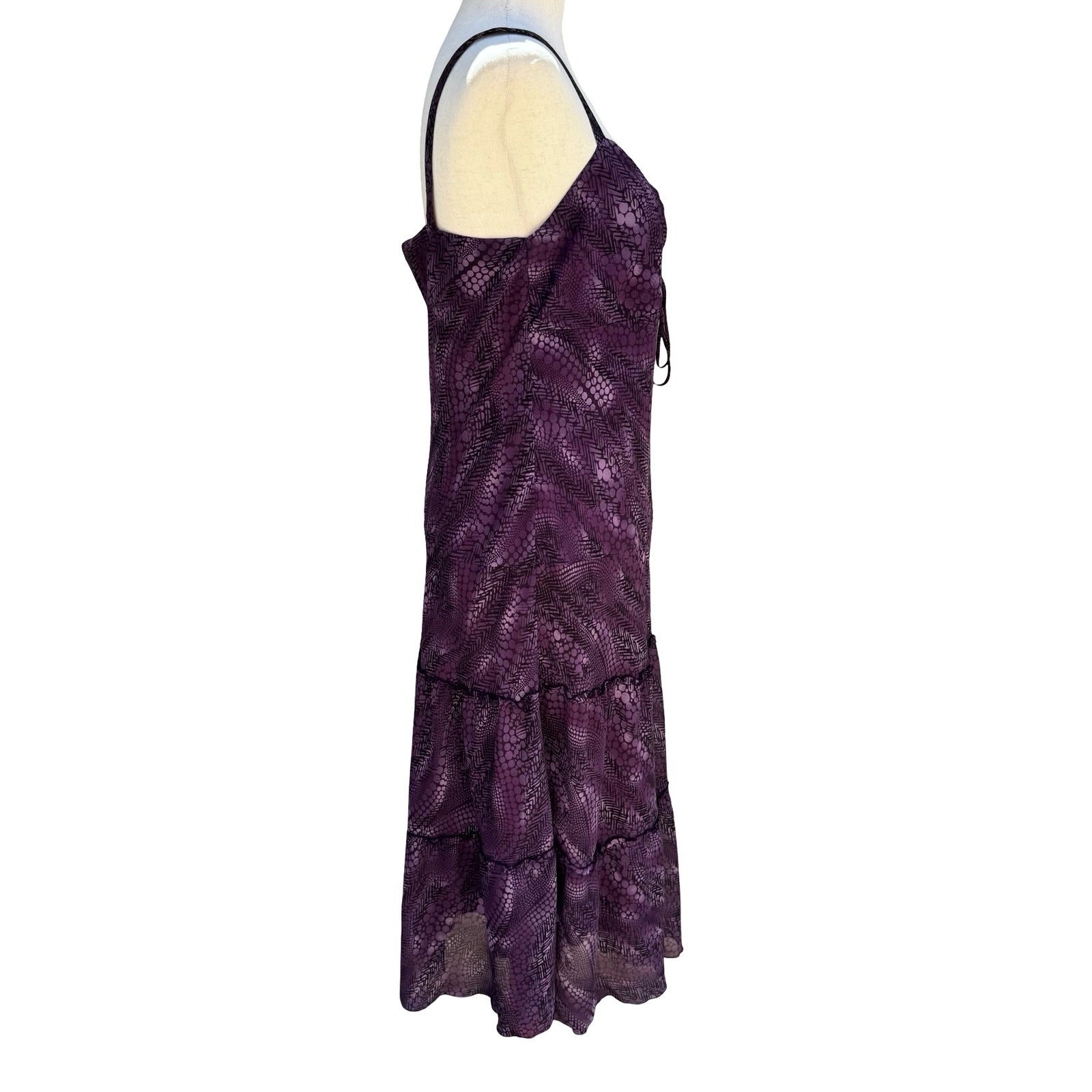 BIYAYCDA Y2K Purple Whimsigoth Snakeskin Tiered Midi Dress 10 Fairycore Romantic