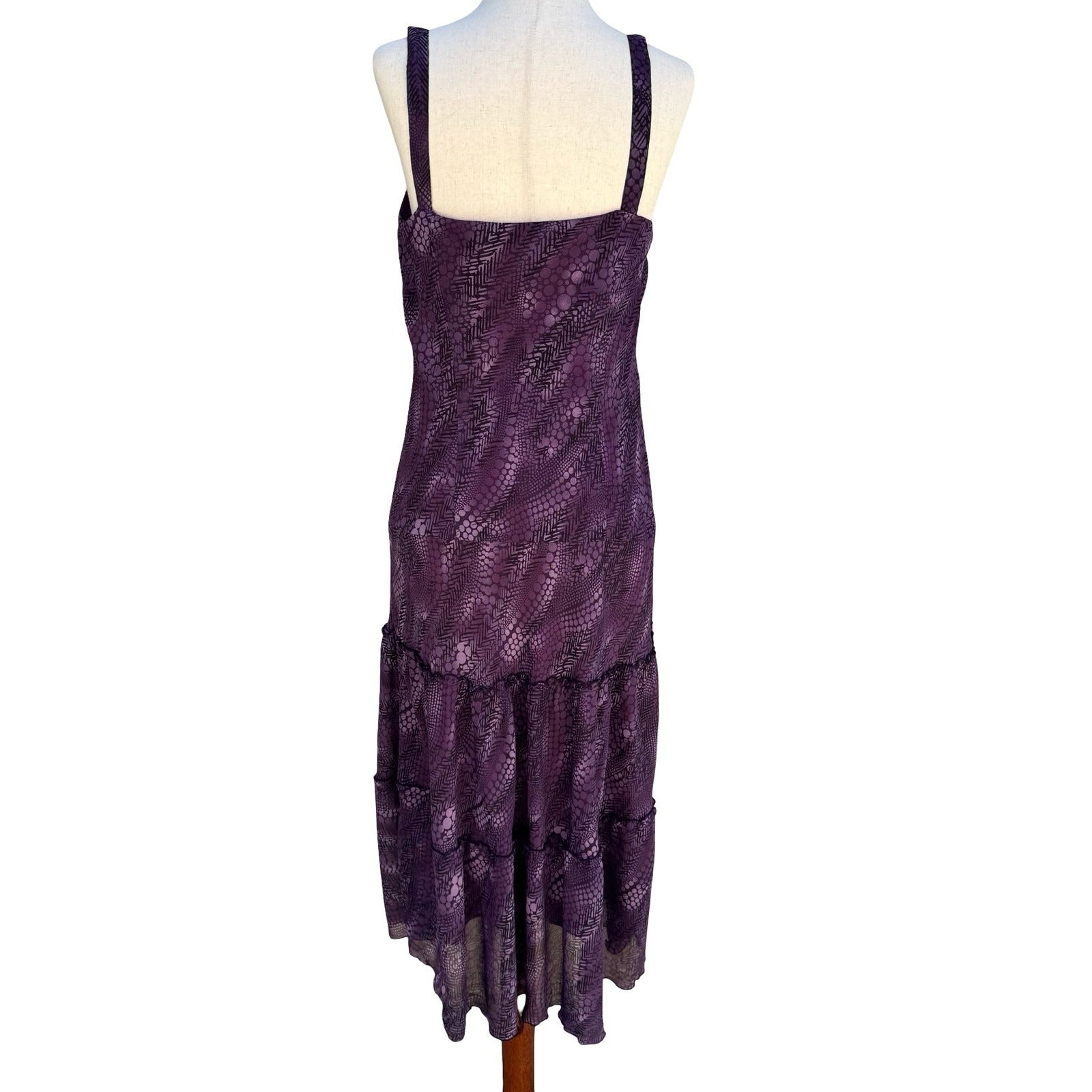 BIYAYCDA Y2K Purple Whimsigoth Snakeskin Tiered Midi Dress 10 Fairycore Romantic