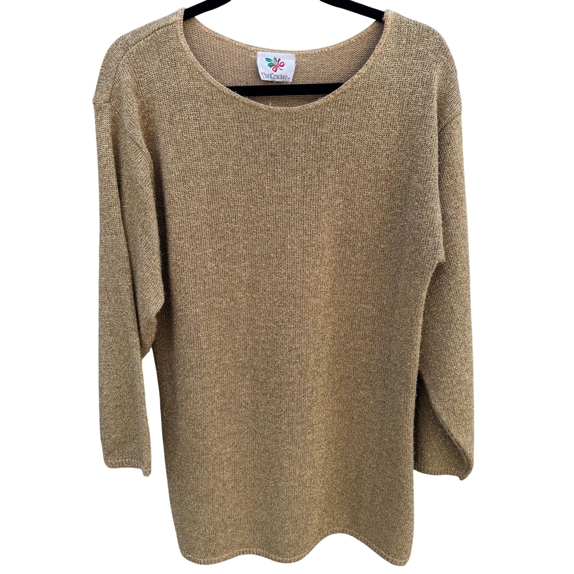Nutcracker Vintage 80s Womens S Gold Metallic Knit Tunic Sweater Glam Party