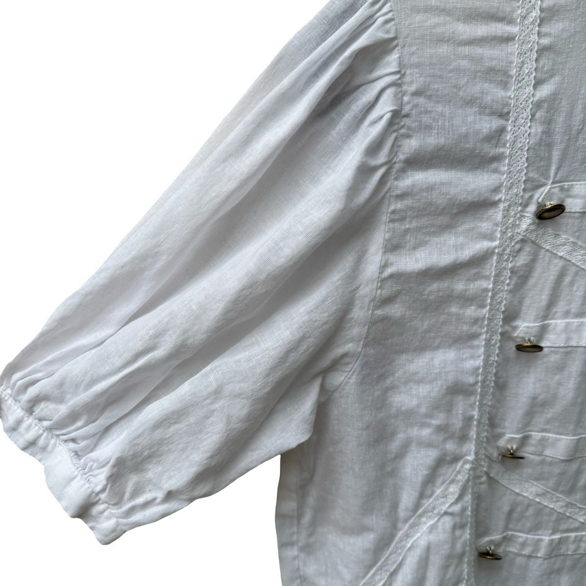 Zara Lace Trim Cotton Linen Military Victorian Regencycore Puff Sleeve Blouse L