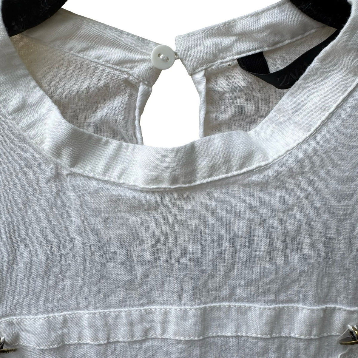 Zara Lace Trim Cotton Linen Military Victorian Regencycore Puff Sleeve Blouse L