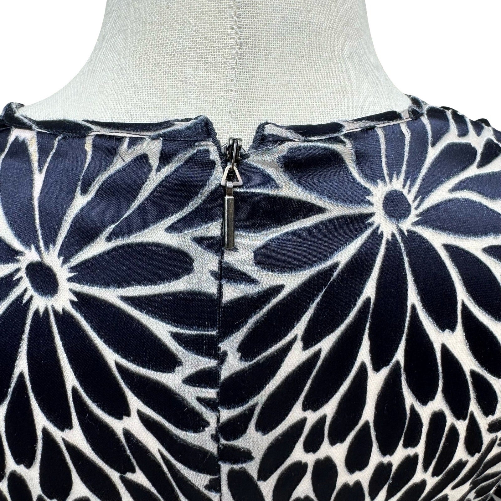Rebecca Taylor Navy Blue Silver Floral Burnout Velvet Silk Mini Dress Size 2