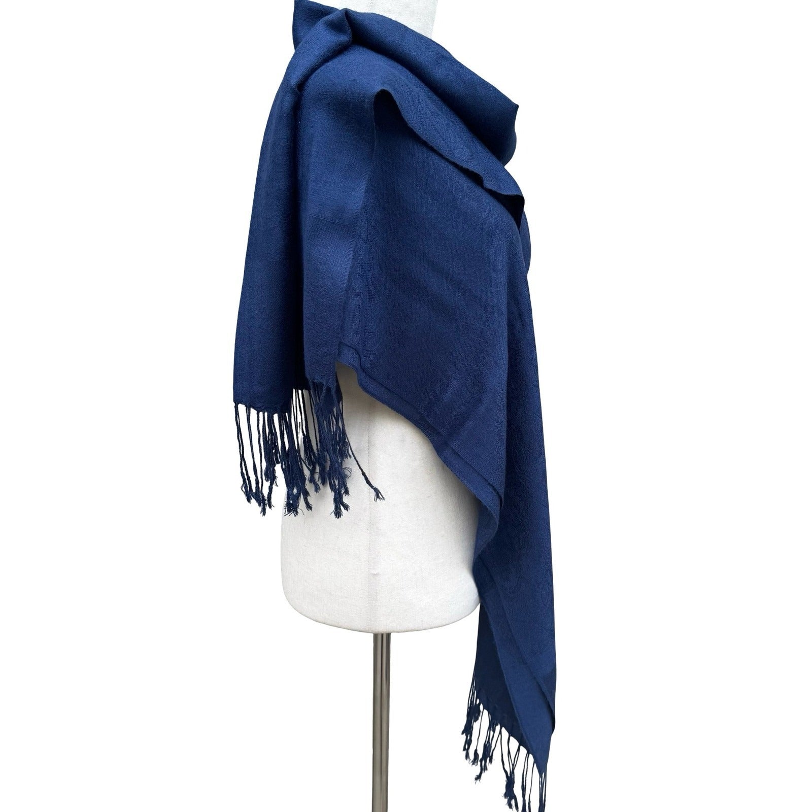 Pashmina Navy Blue Paisley Jacquard Scarf Shawl 100% Pashmina Fringe Wrap Stole